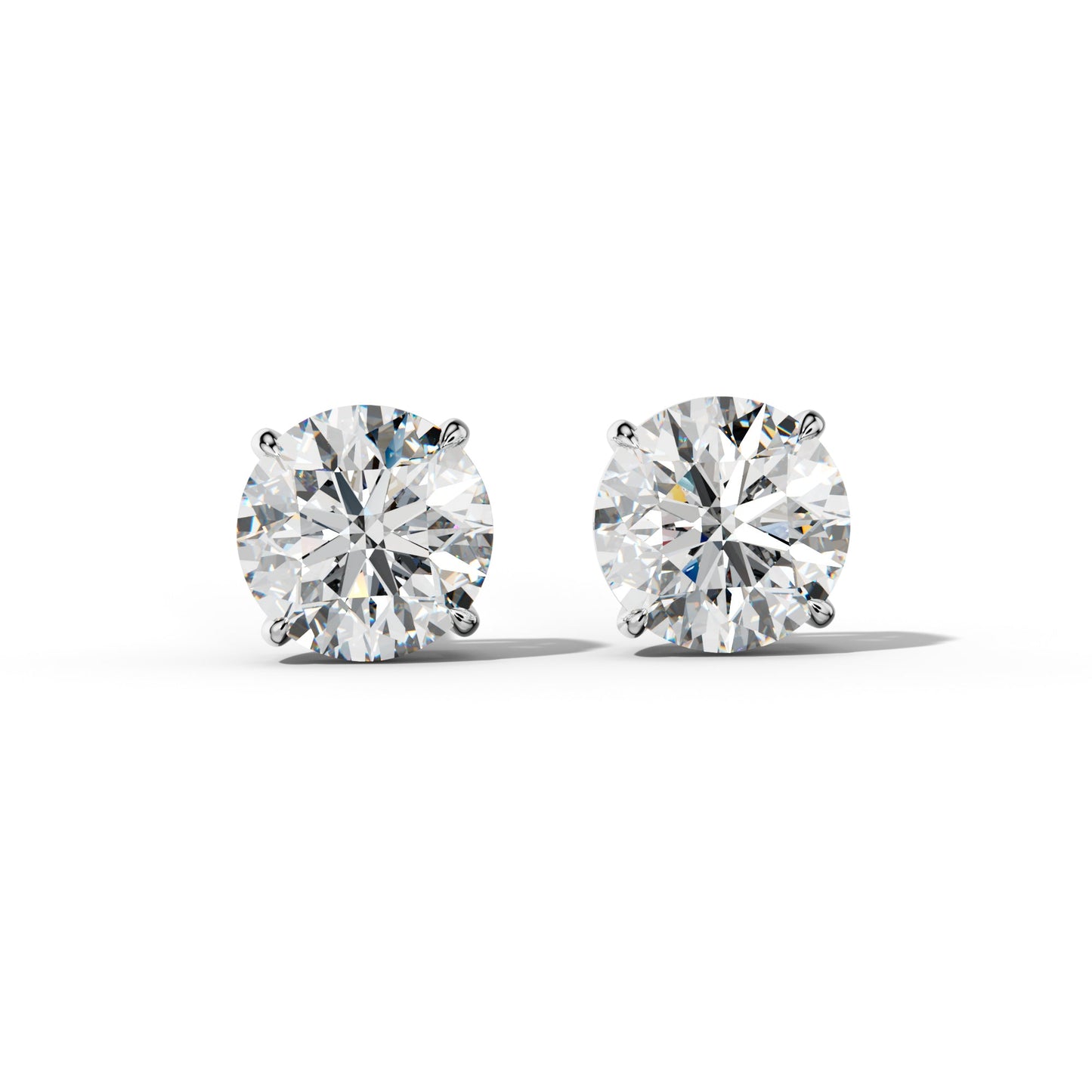 Round Diamond Stud Earrings With Four Claw Prongs - 1/2 - 18K White Gold