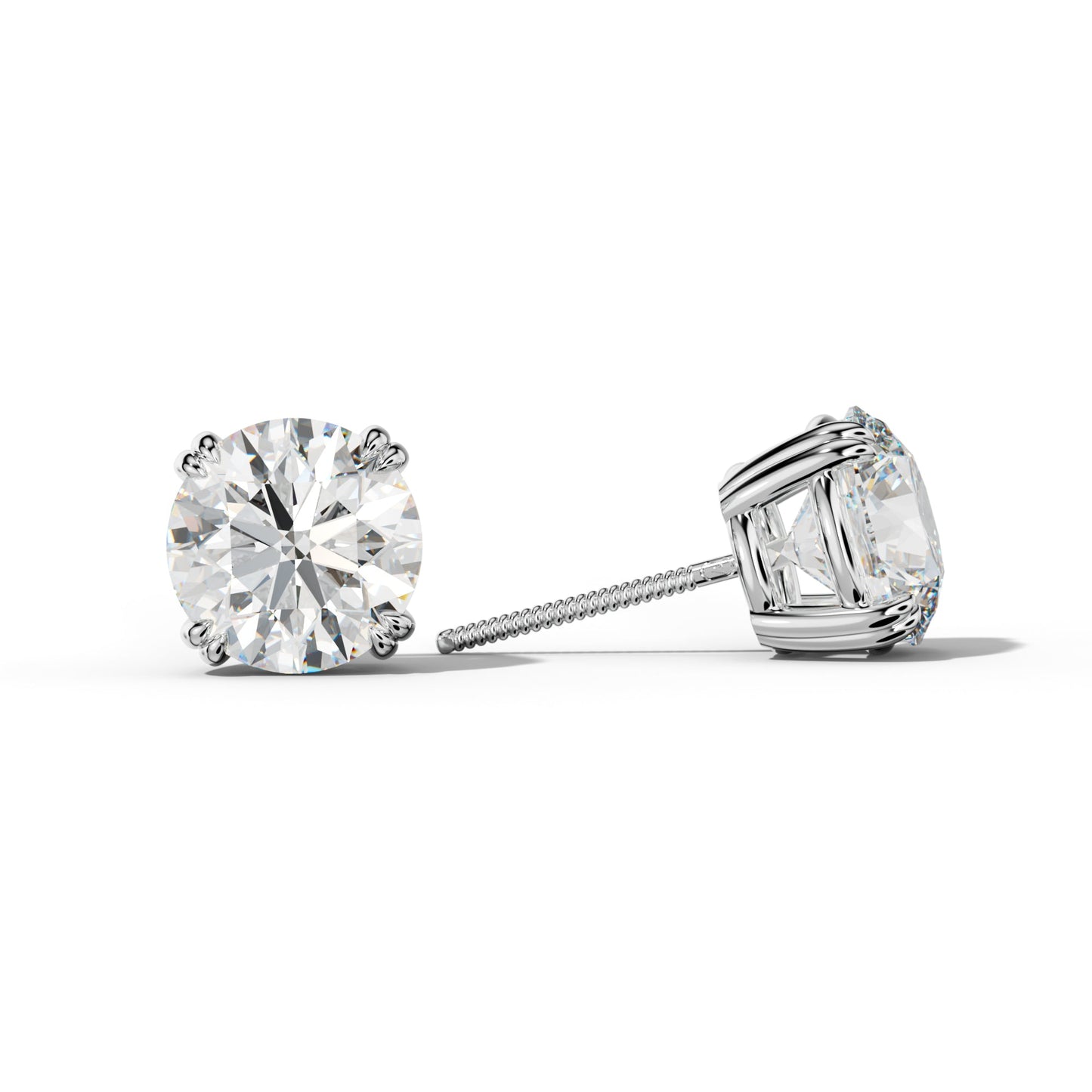 Round Diamond Stud Earrings With Claw Double Prongs