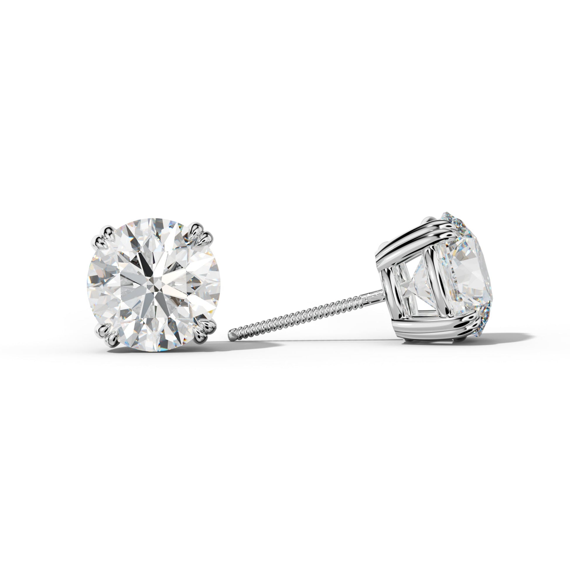 Round Diamond Stud Earrings With Claw Double Prongs