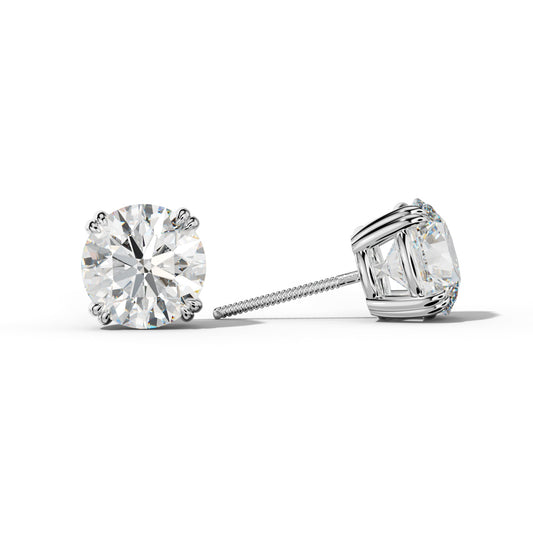 Round Diamond Stud Earrings With Claw Double Prongs