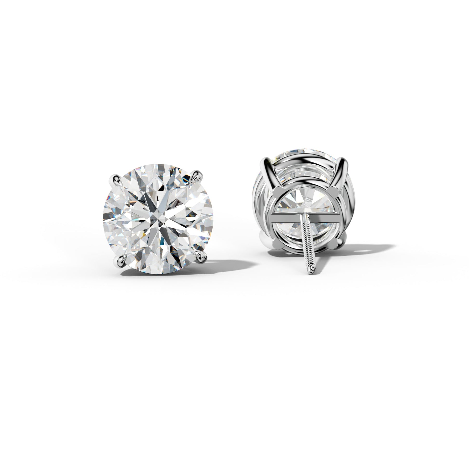 Round Diamond Stud Earrings With Four Claw Prongs - 1/2 - 14K Yellow Gold