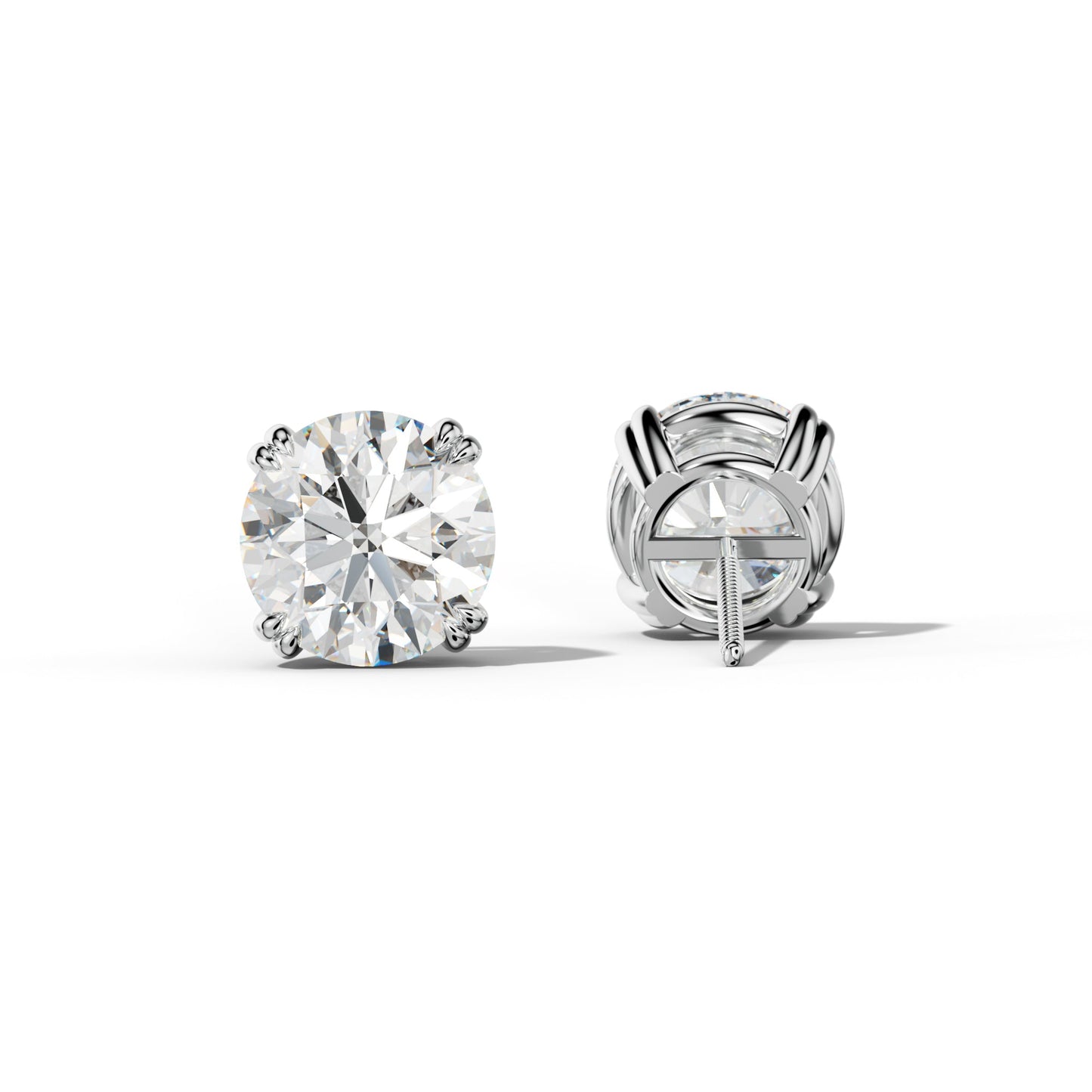 Round Diamond Stud Earrings With Claw Double Prongs - 1/2 - 14K Yellow Gold