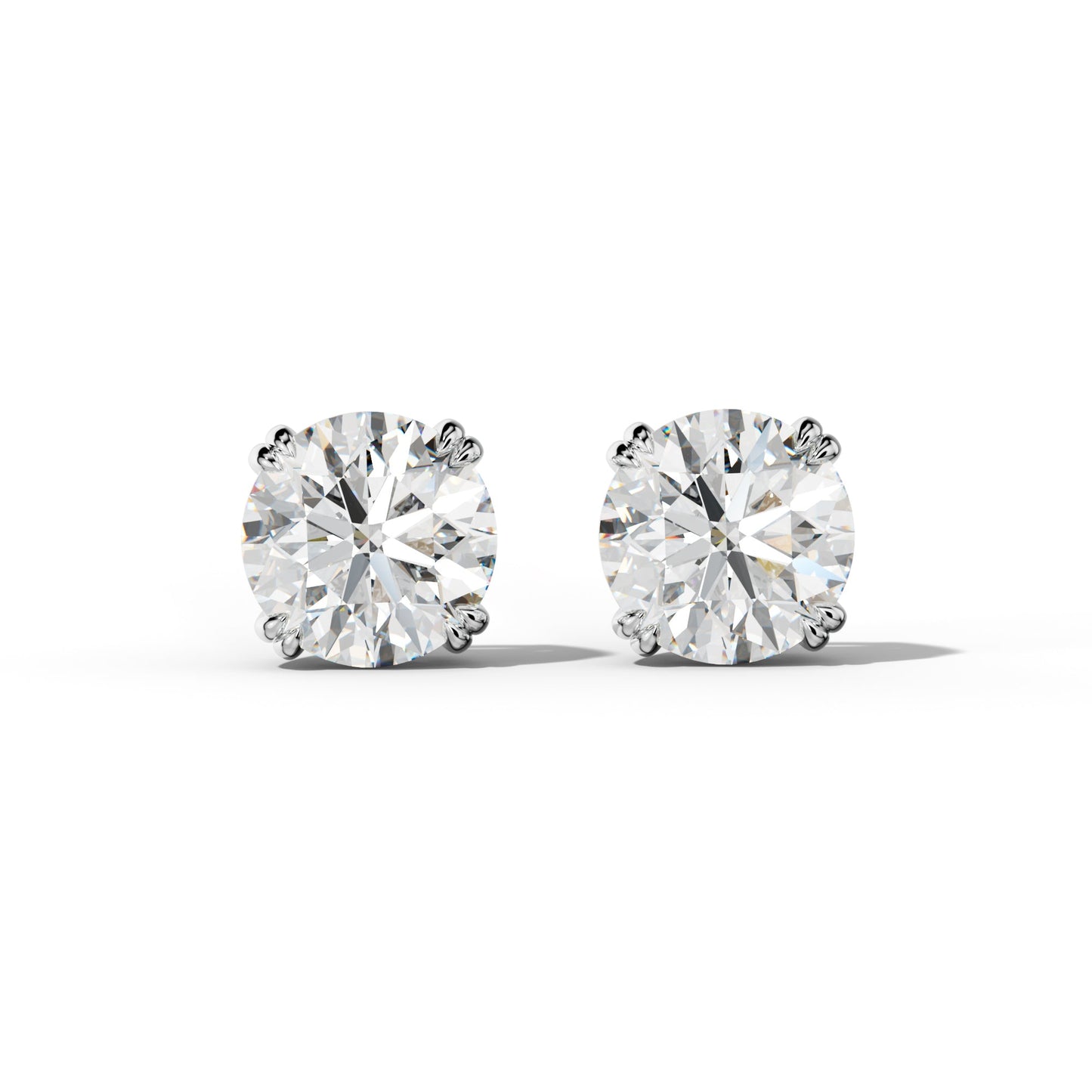 Round Diamond Stud Earrings With Claw Double Prongs - 1/2 - 18K White Gold