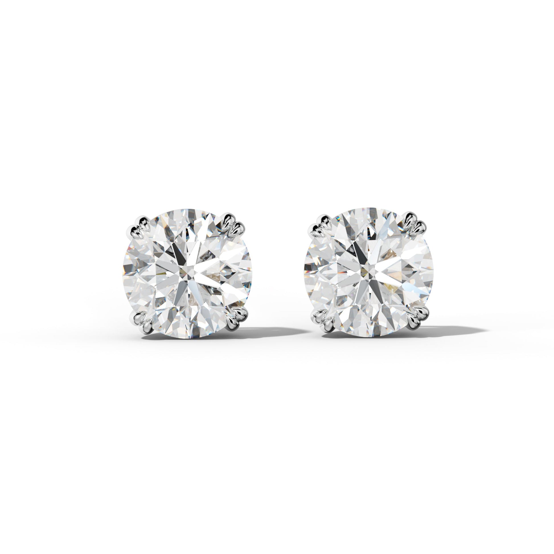 Round Diamond Stud Earrings With Claw Double Prongs - 1/2 - 18K White Gold