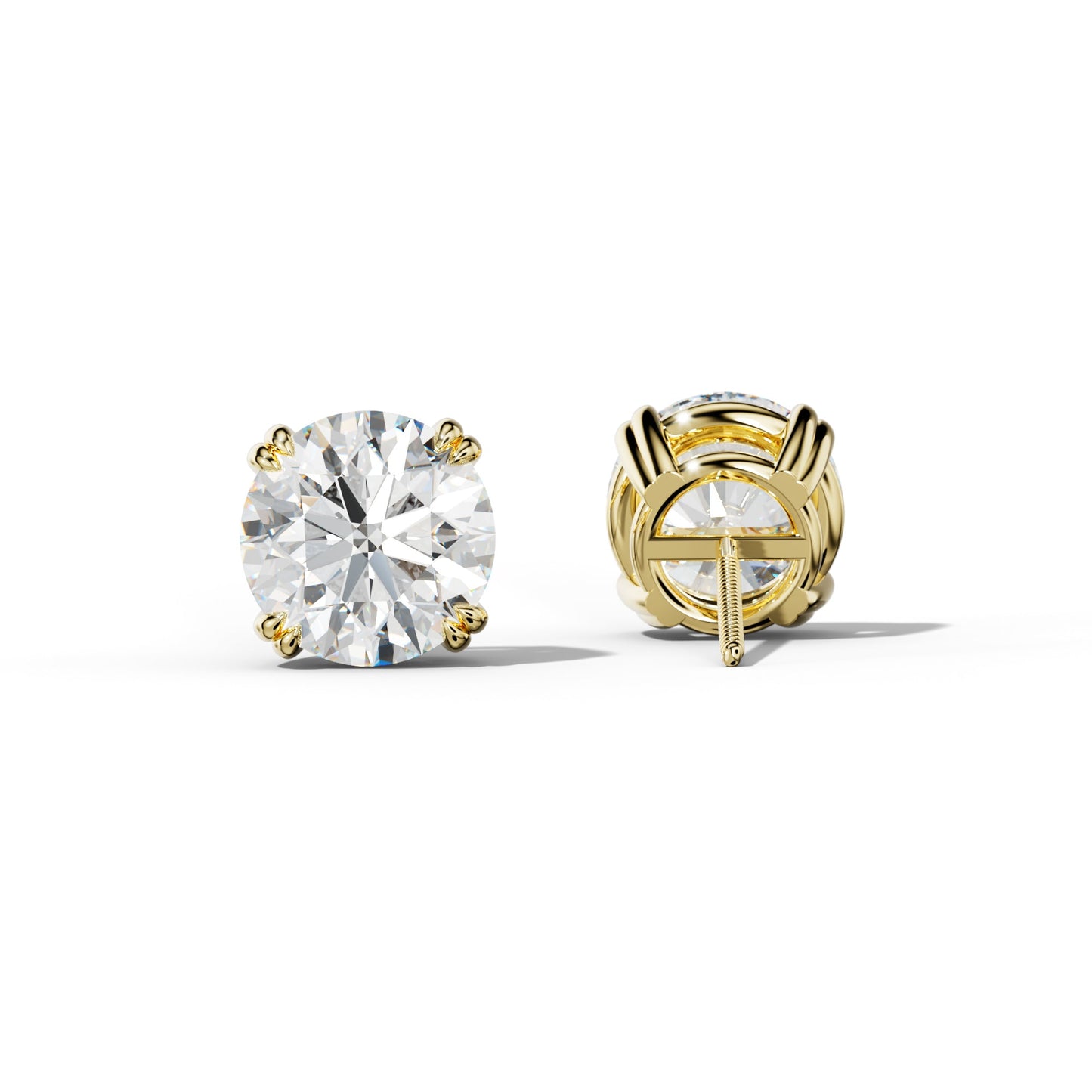 Round Diamond Stud Earrings With Claw Double Prongs - 1/2 - 18K Rose Gold