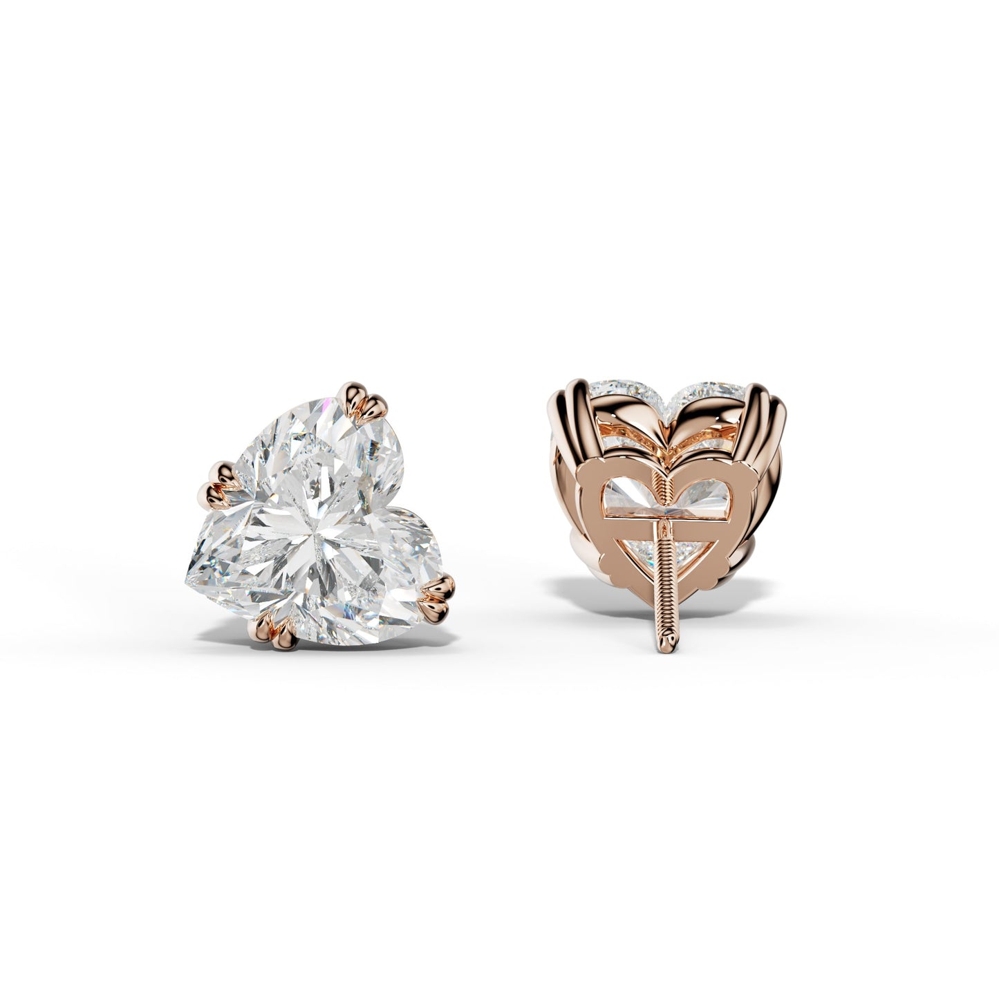 Heart  Diamond Stud Earrings With Claw Double Prongs - 1/2 - Platinum 950