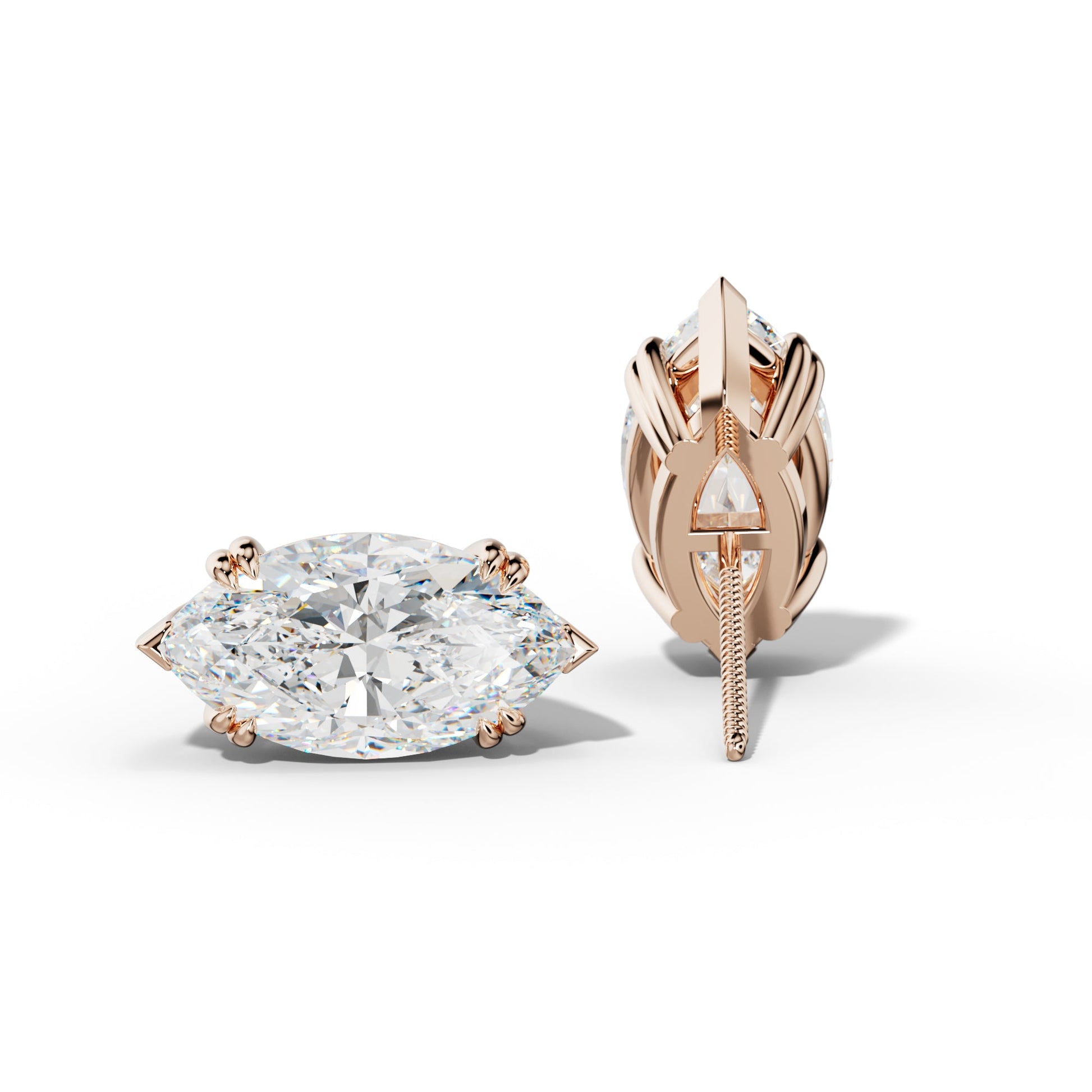 Marquise Diamond Stud Earrings With Double Claw And V Prongs - 1/2 - Platinum 950