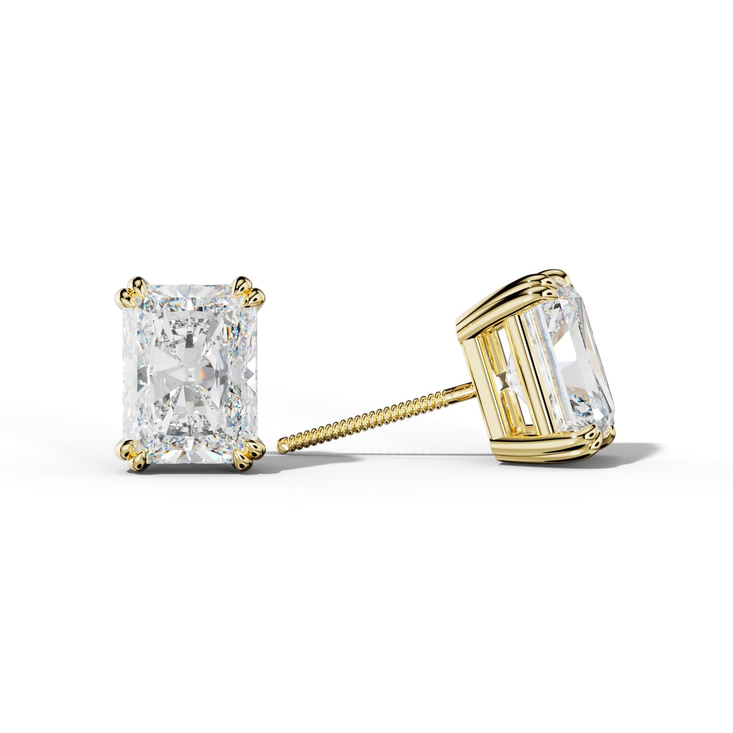 Radiant Diamond Stud Earrings With Claw Double Prongs - 1/2 - 18K White Gold