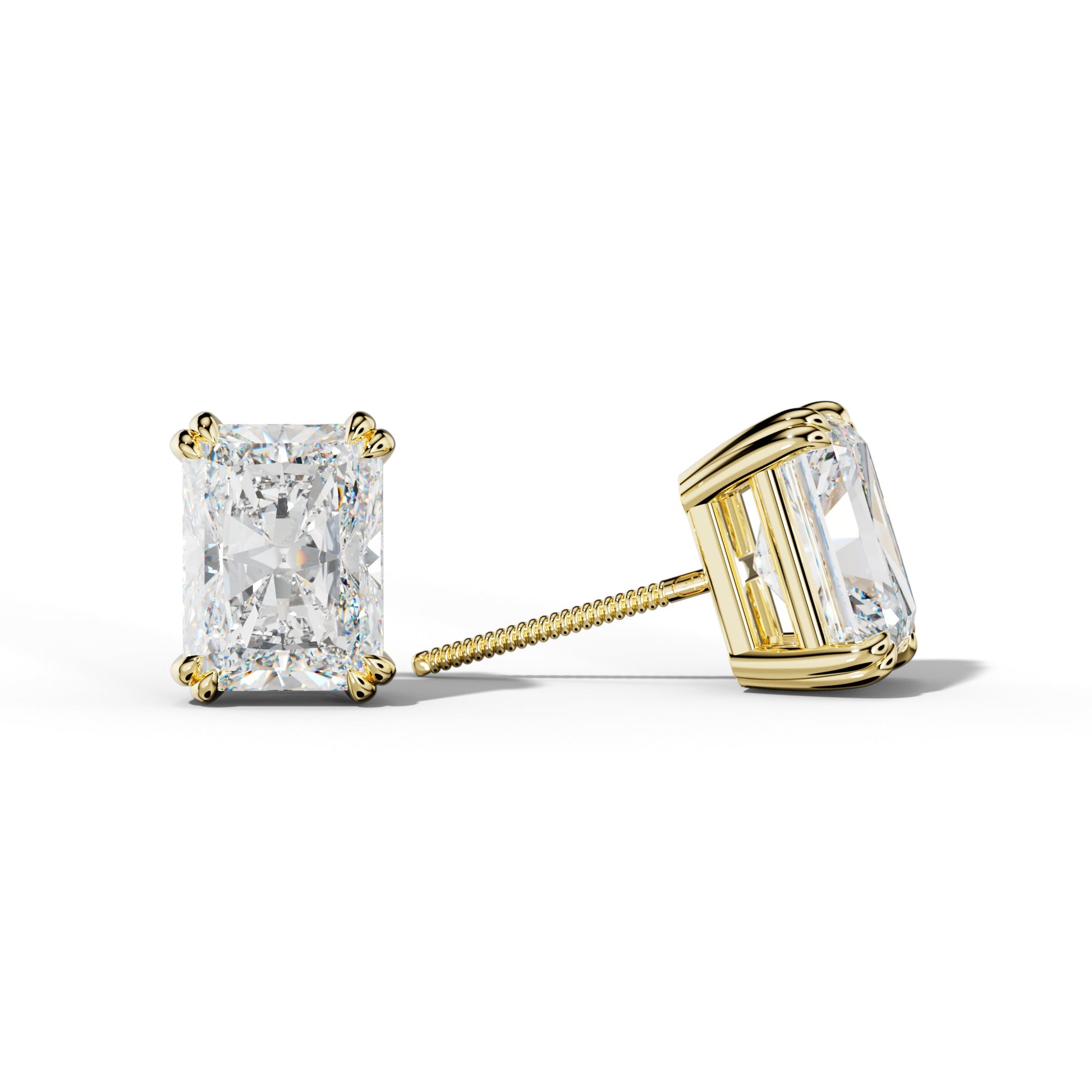 Radiant Diamond Stud Earrings With Claw Double Prongs - 1/2 - 18K White Gold