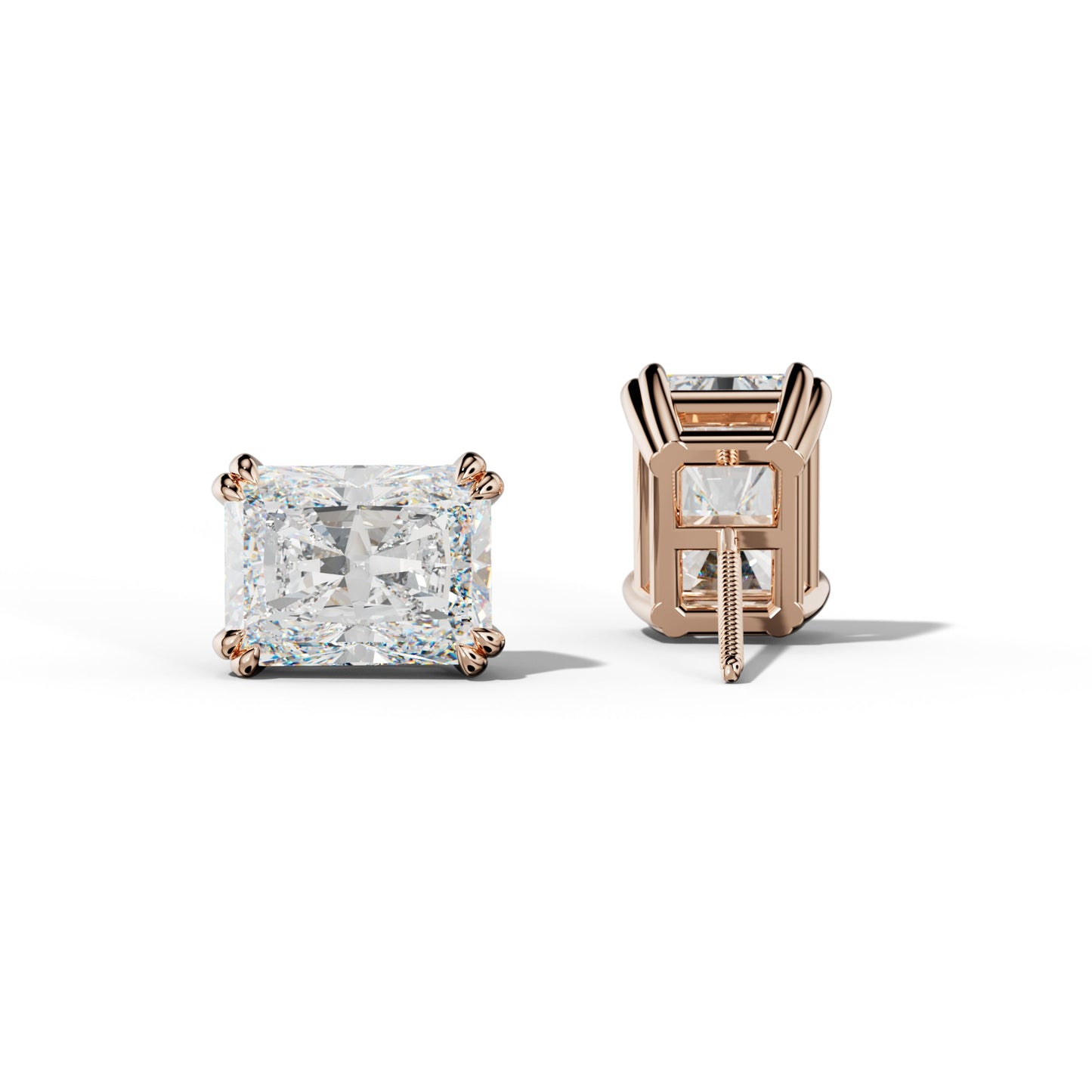 Radiant Diamond Stud Earrings With Claw Double Prongs - 1/2 - Platinum 950
