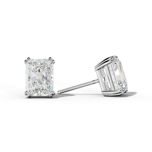 Radiant Diamond Stud Earrings With Claw Double Prongs