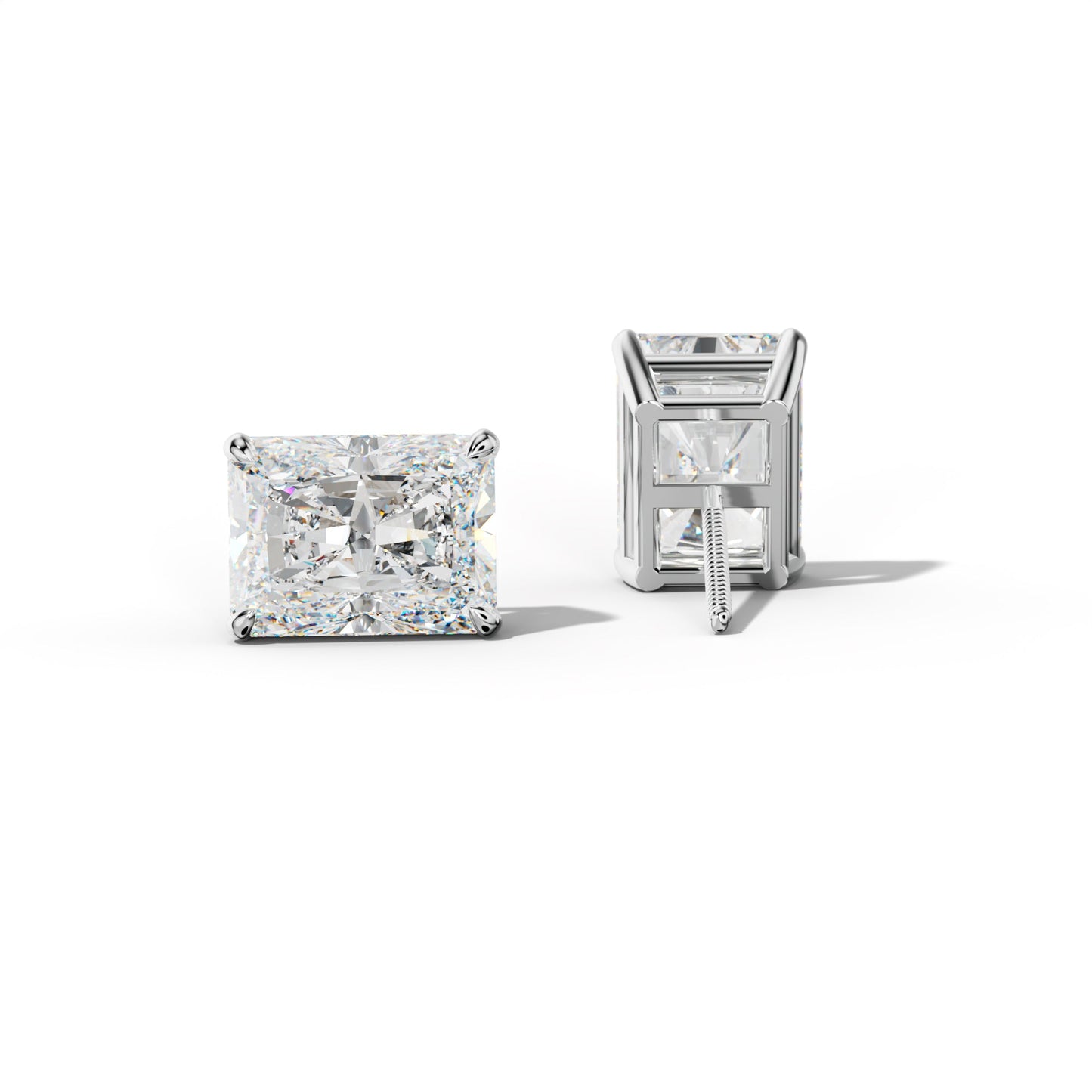 Radiant Diamond Stud Earrings With Four Claw Prongs - 1/2 - 14K Yellow Gold