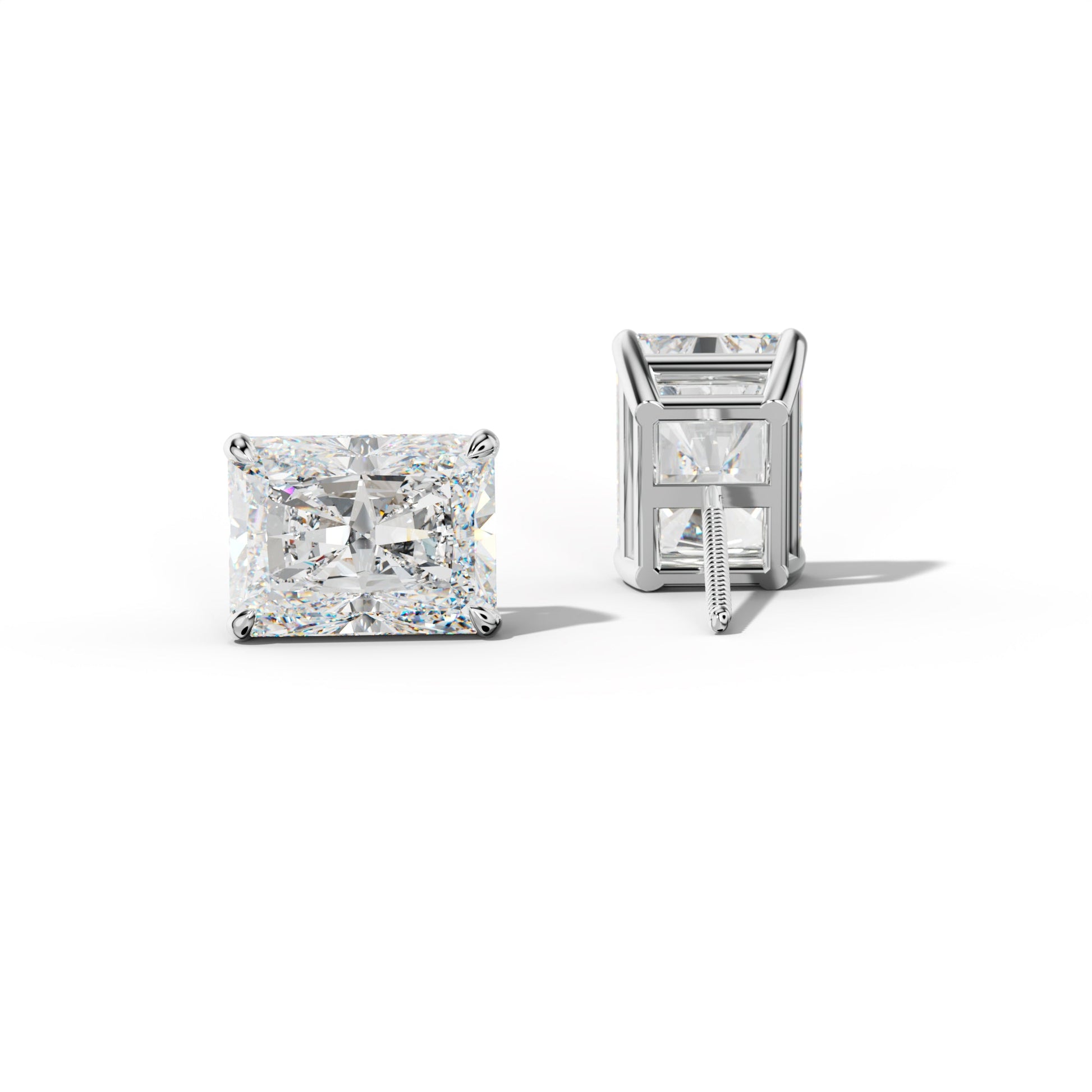Radiant Diamond Stud Earrings With Four Claw Prongs - 1/2 - 14K Yellow Gold