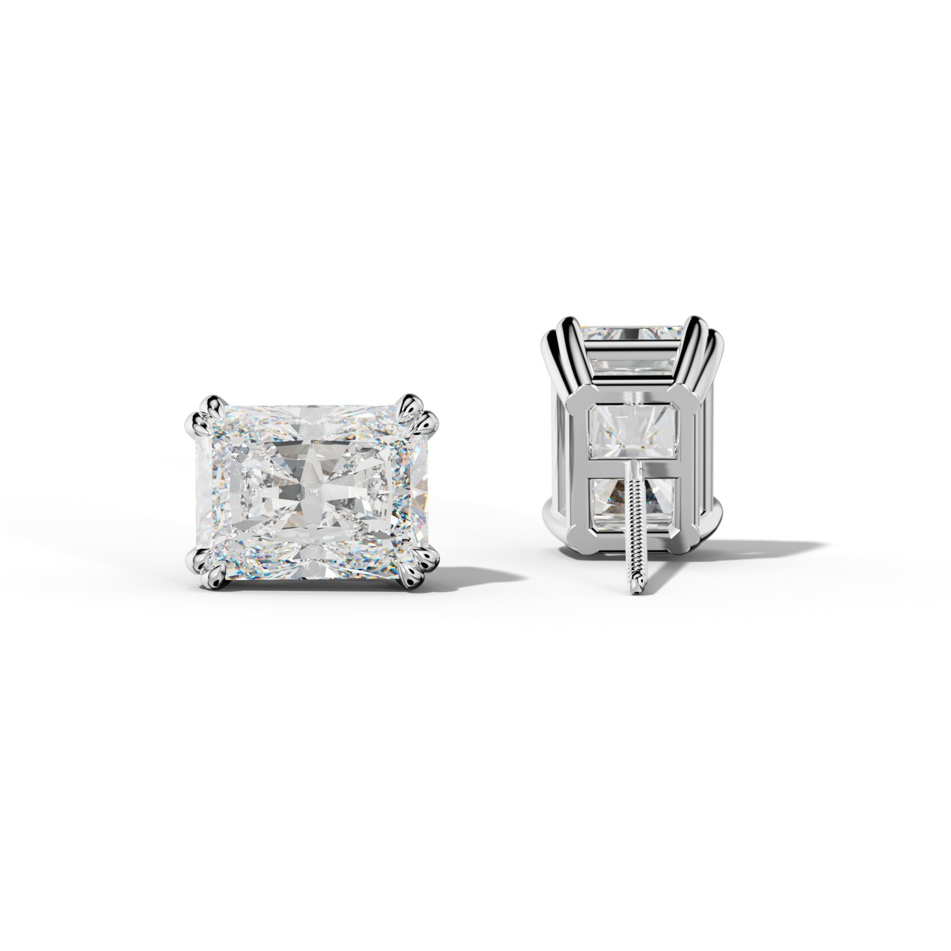 Radiant Diamond Stud Earrings With Claw Double Prongs - 1/2 - 14K Yellow Gold