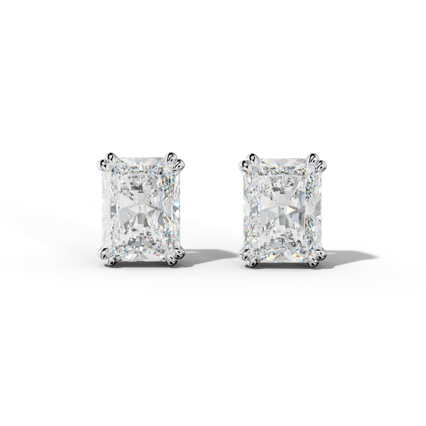 Radiant Diamond Stud Earrings With Claw Double Prongs - 1/2 - 14K Rose Gold