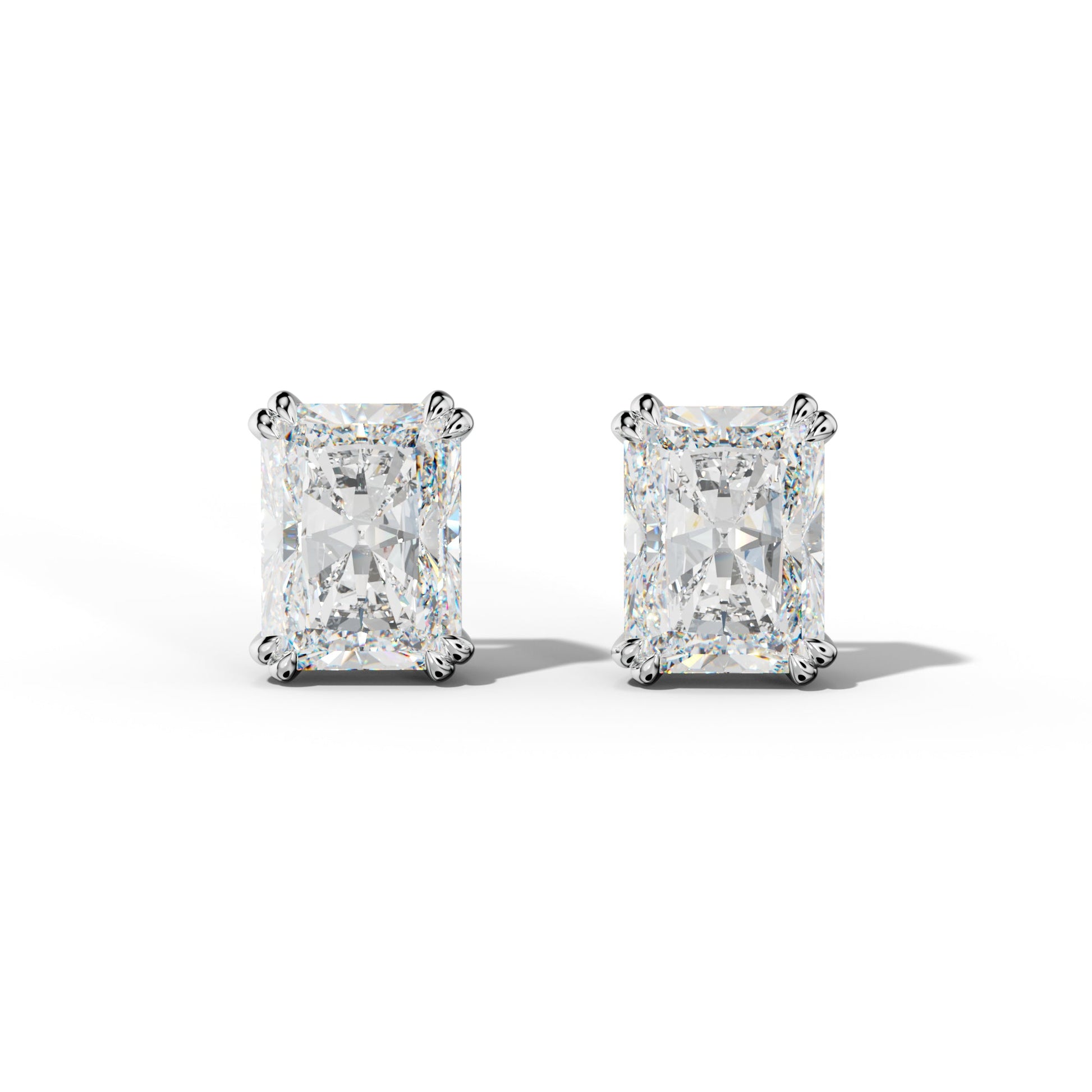 Radiant Diamond Stud Earrings With Claw Double Prongs - 1/2 - 14K Rose Gold