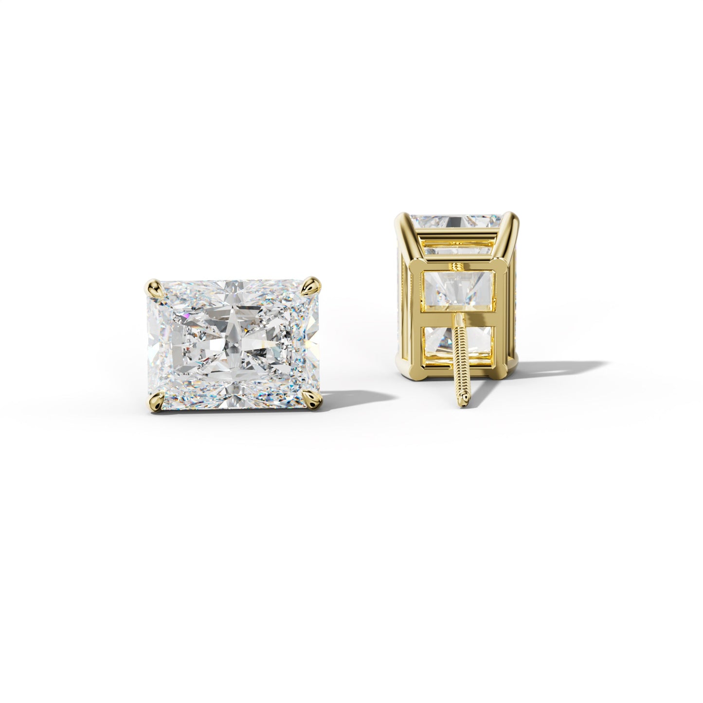 Radiant Diamond Stud Earrings With Four Claw Prongs - 1/2 - 18K Yellow Gold