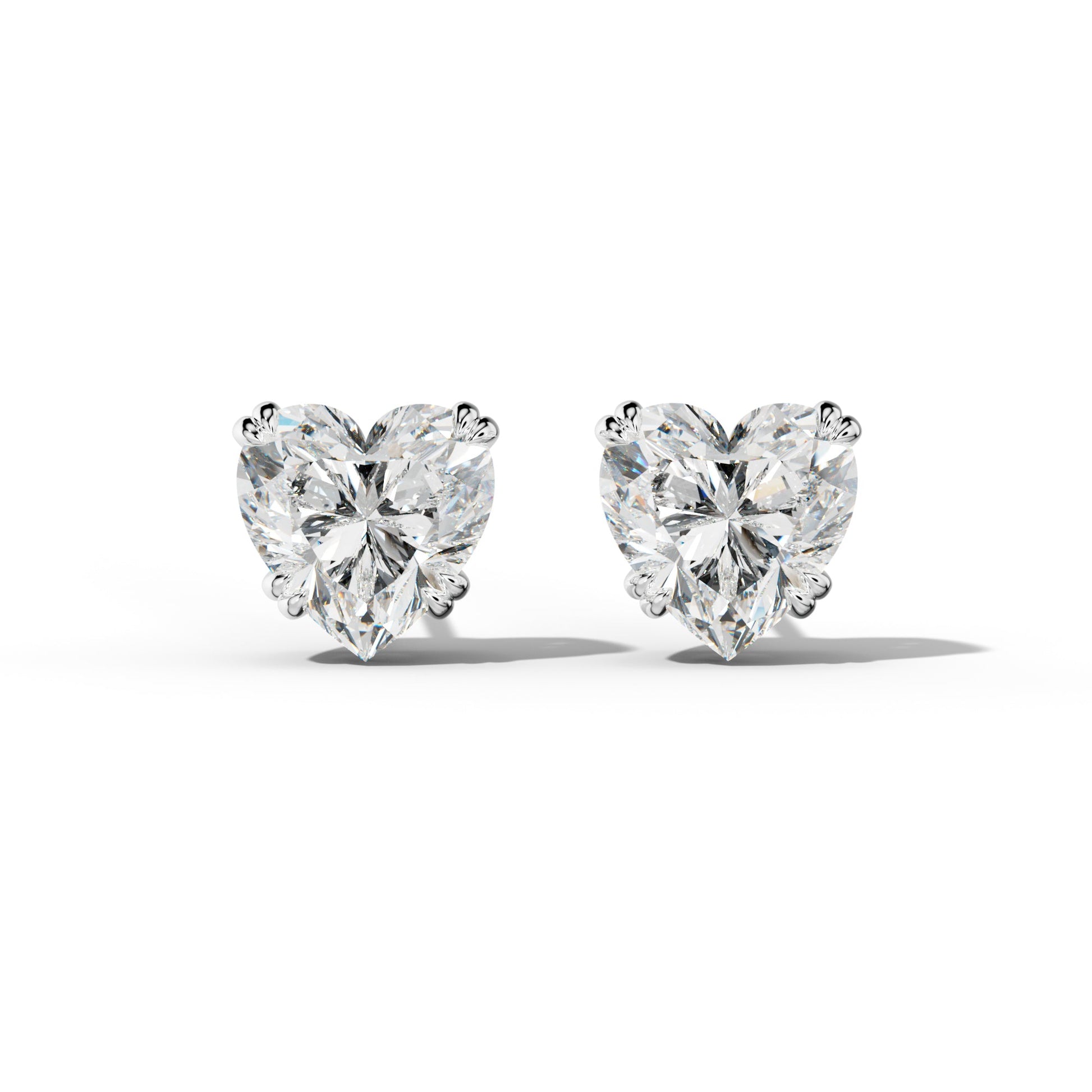 Heart  Diamond Stud Earrings With Claw Double Prongs - 1/2 - 14K Rose Gold