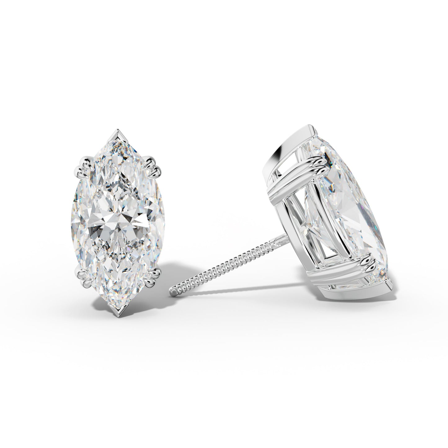 Marquise Diamond Stud Earrings With Double Claw And V Prongs