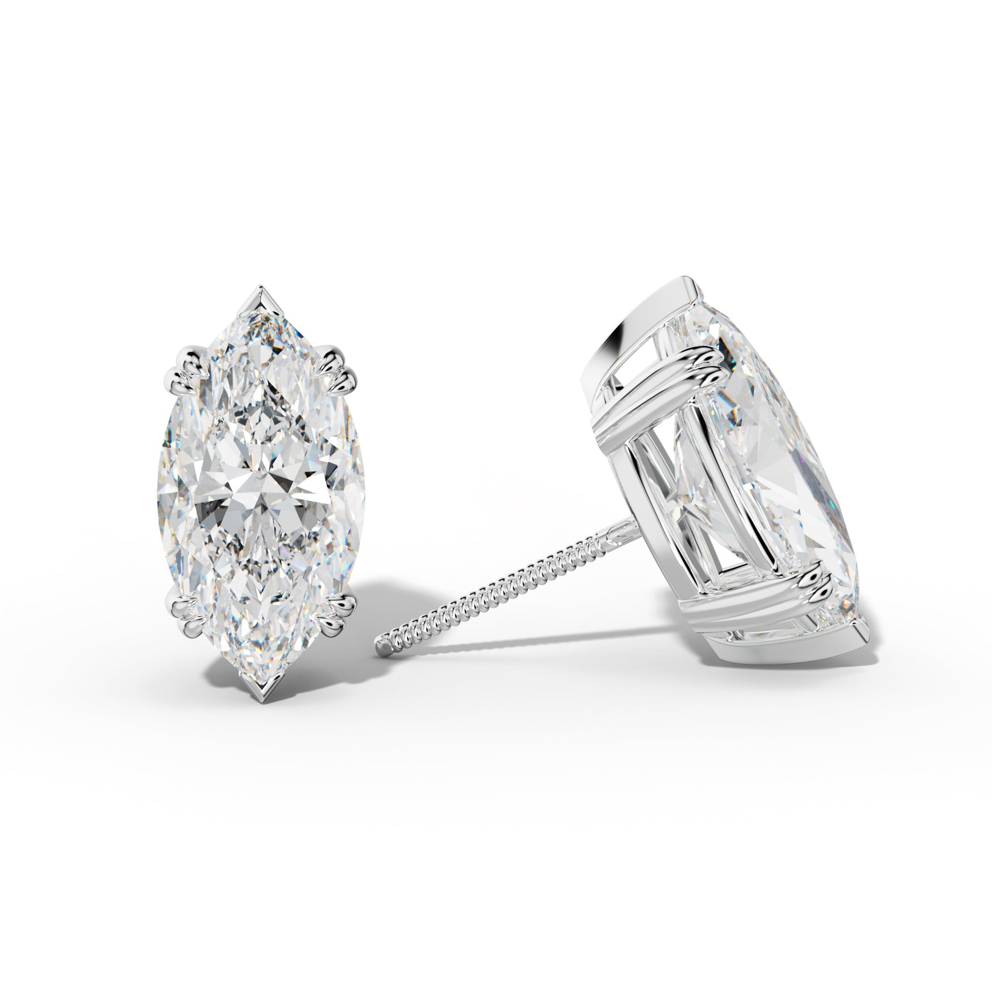 Marquise Diamond Stud Earrings With Double Claw And V Prongs