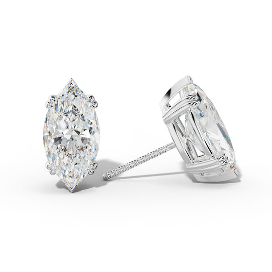 Marquise Diamond Stud Earrings With Double Claw And V Prongs