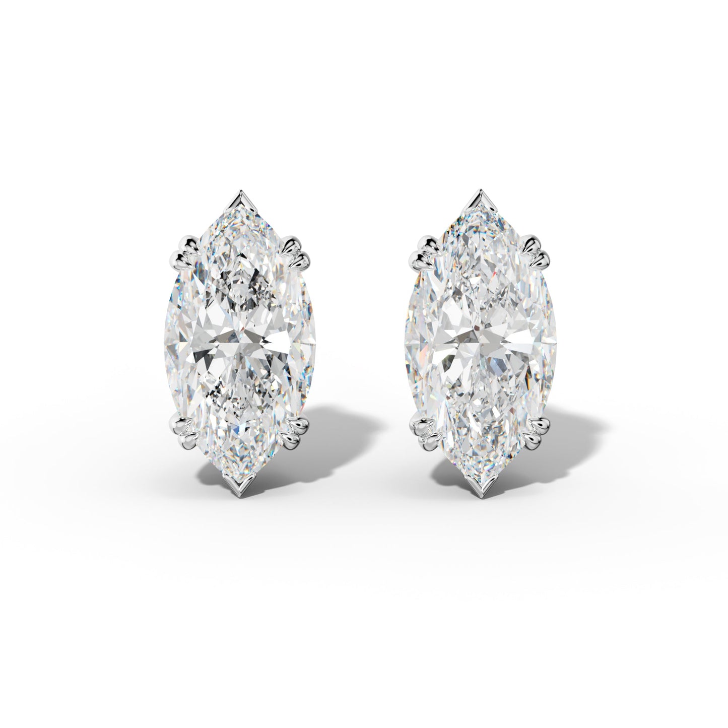 Marquise Diamond Stud Earrings With Double Claw And V Prongs - 1/2 - 14K Rose Gold