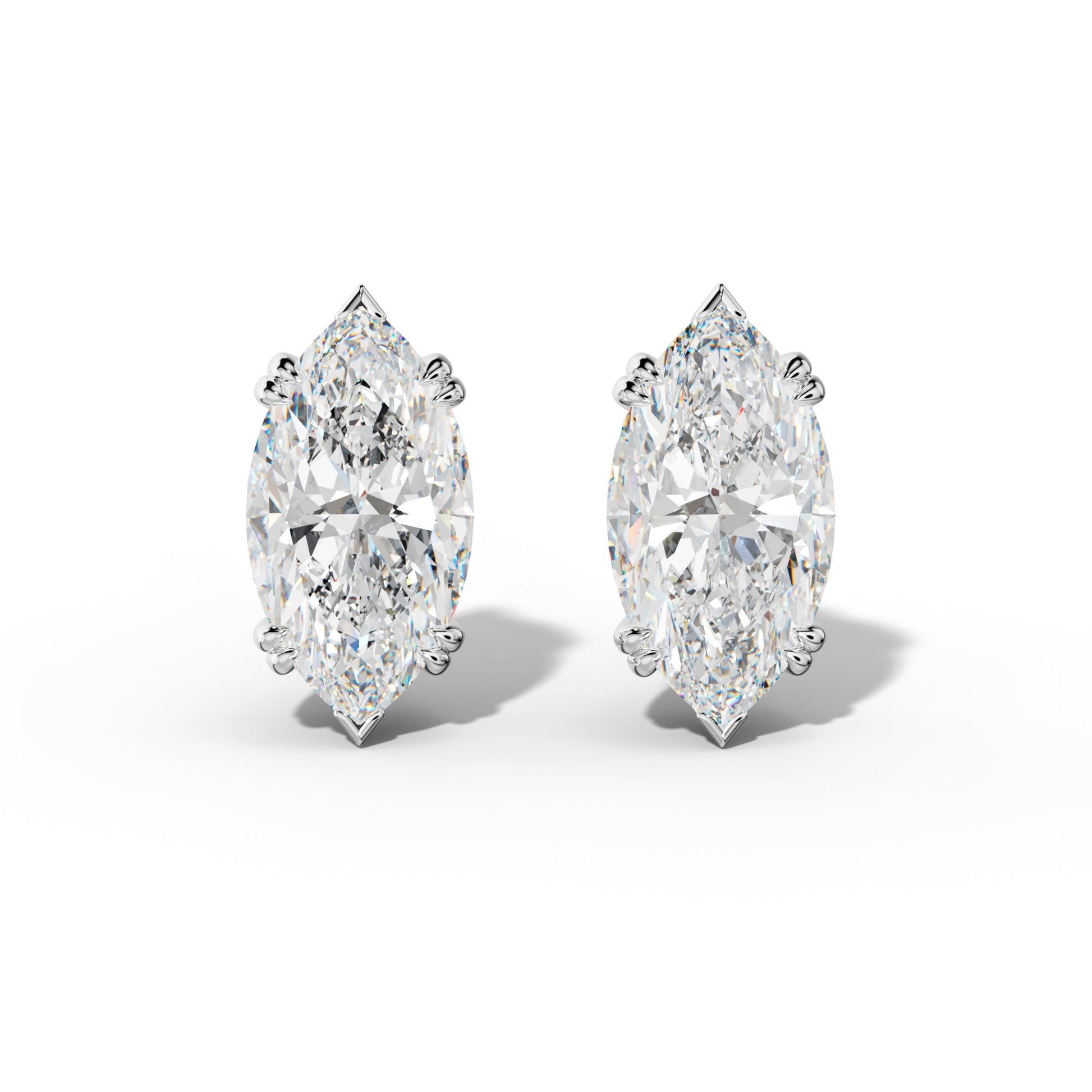 Marquise Diamond Stud Earrings With Double Claw And V Prongs - 1/2 - 14K Rose Gold