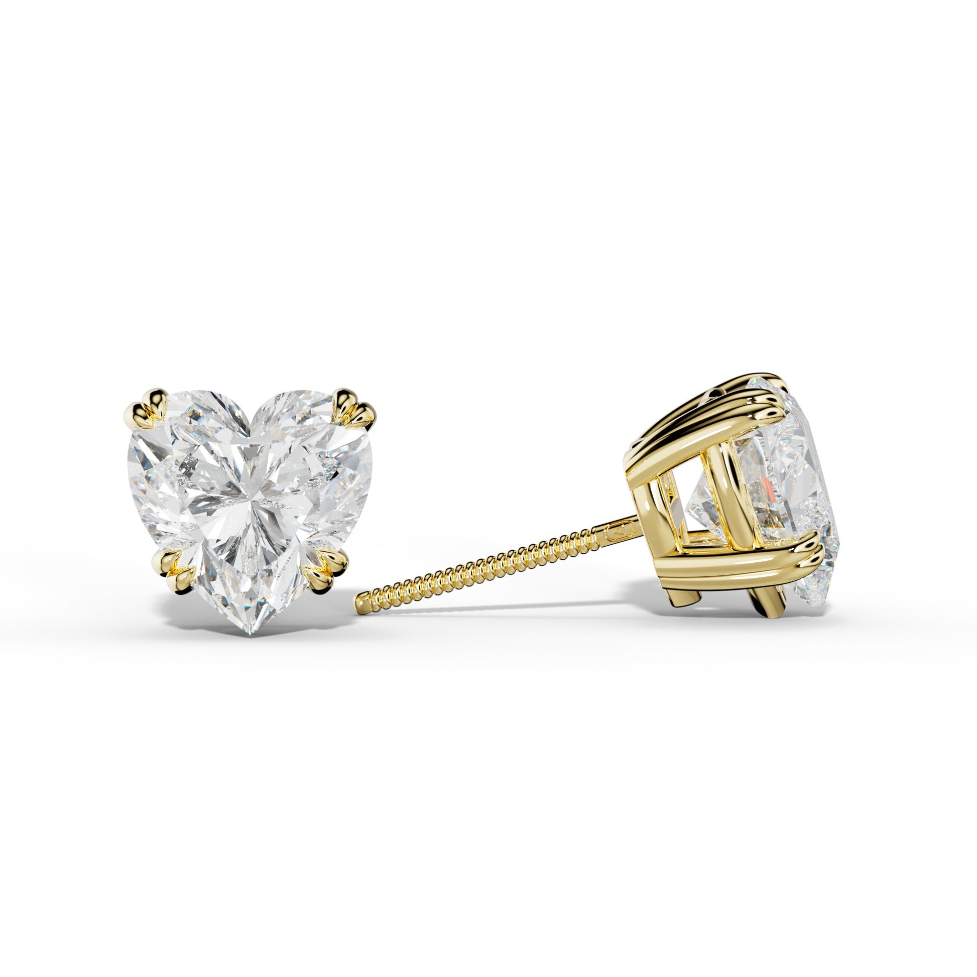 Heart  Diamond Stud Earrings With Claw Double Prongs - 1/2 - 18K White Gold