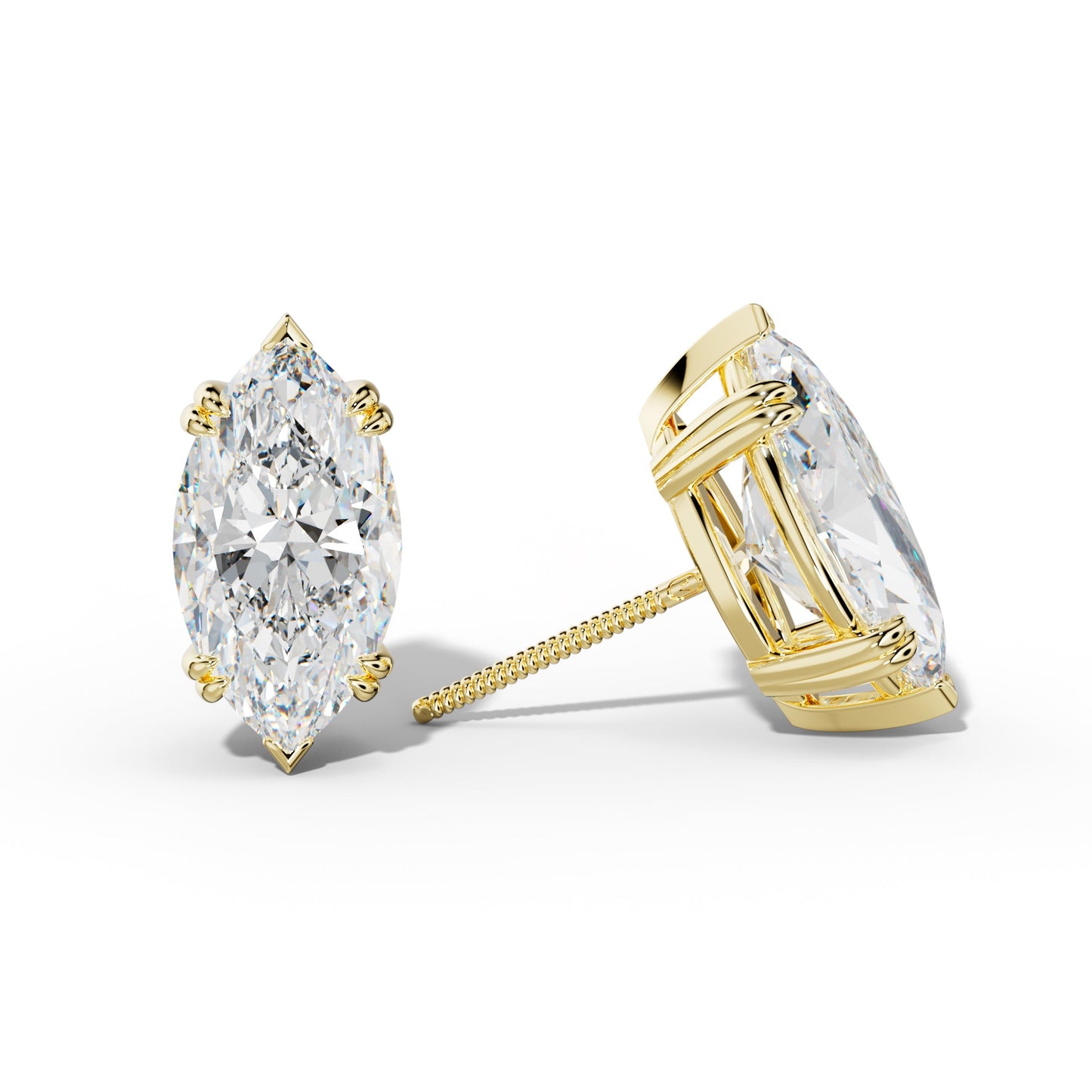 Marquise Diamond Stud Earrings With Double Claw And V Prongs - 1/2 - 18K White Gold
