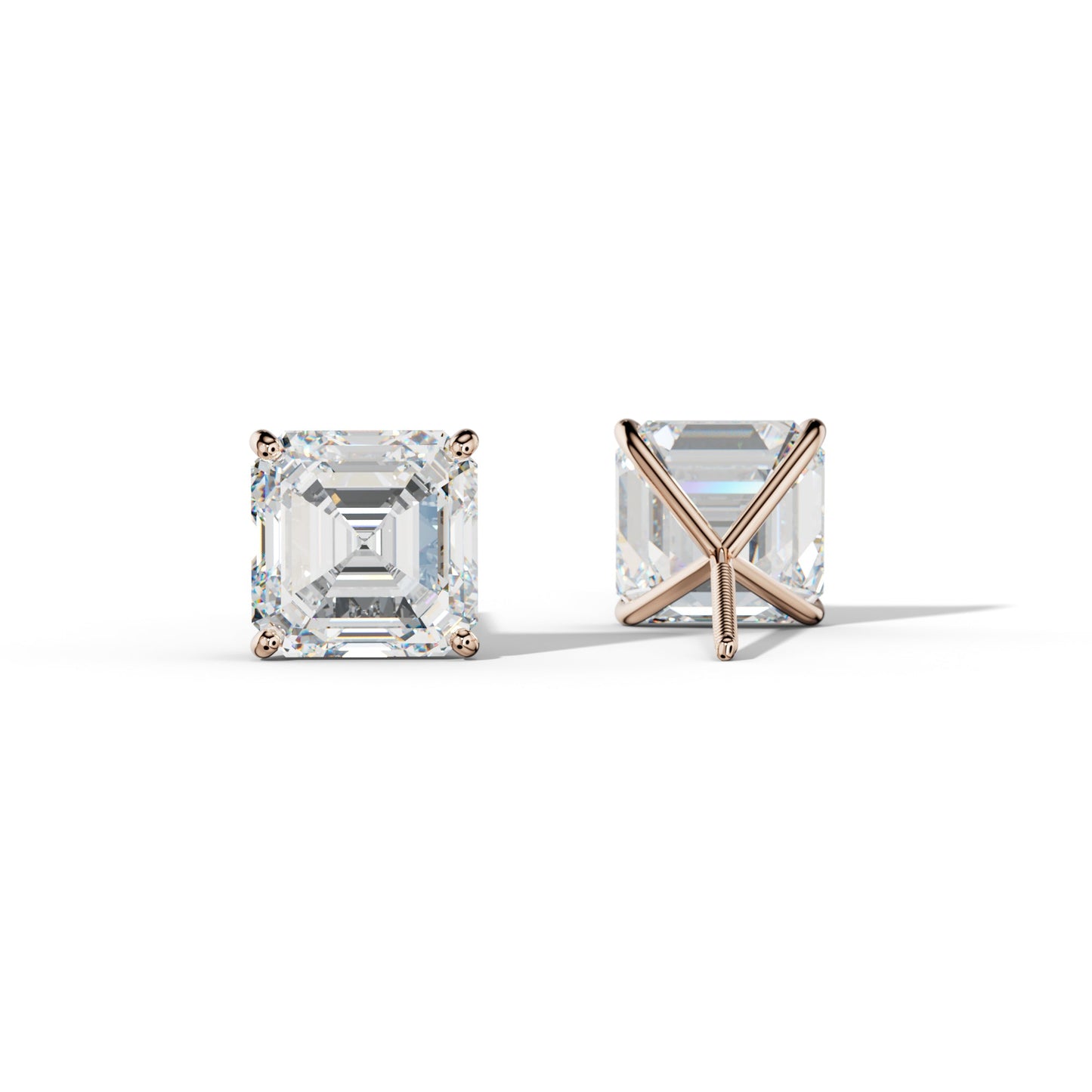 Asscher Diamond Stud Earrings With Four Classic Prong Martini Settings - 1/2 - Platinum 950