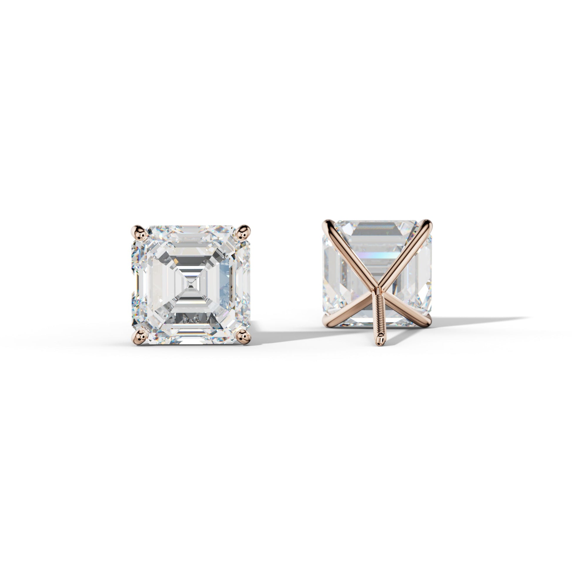 Asscher Diamond Stud Earrings With Four Classic Prong Martini Settings - 1/2 - Platinum 950