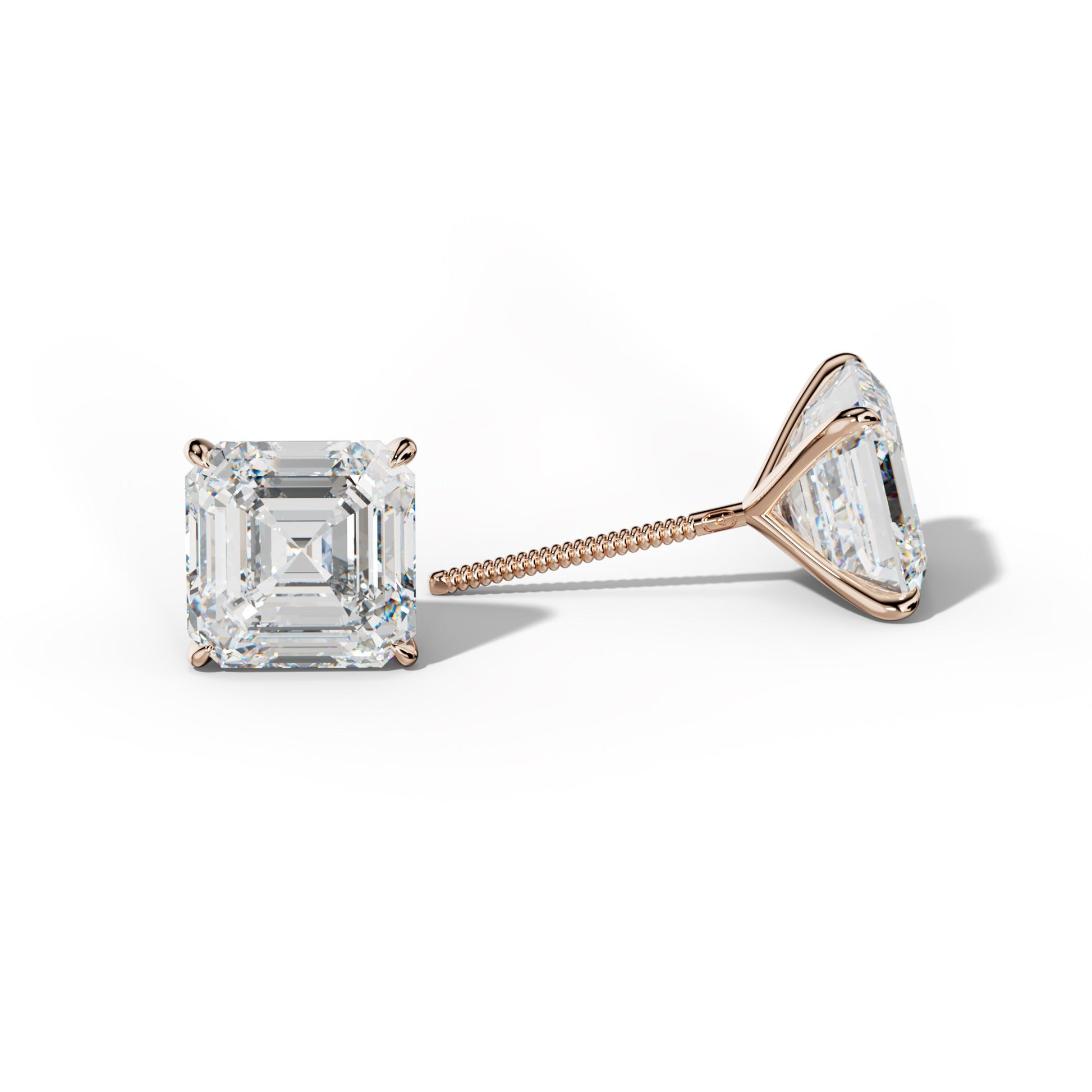 Asscher Diamond Stud Earrings With Four Prong Martini Settings - 1/2 - 18K Rose Gold