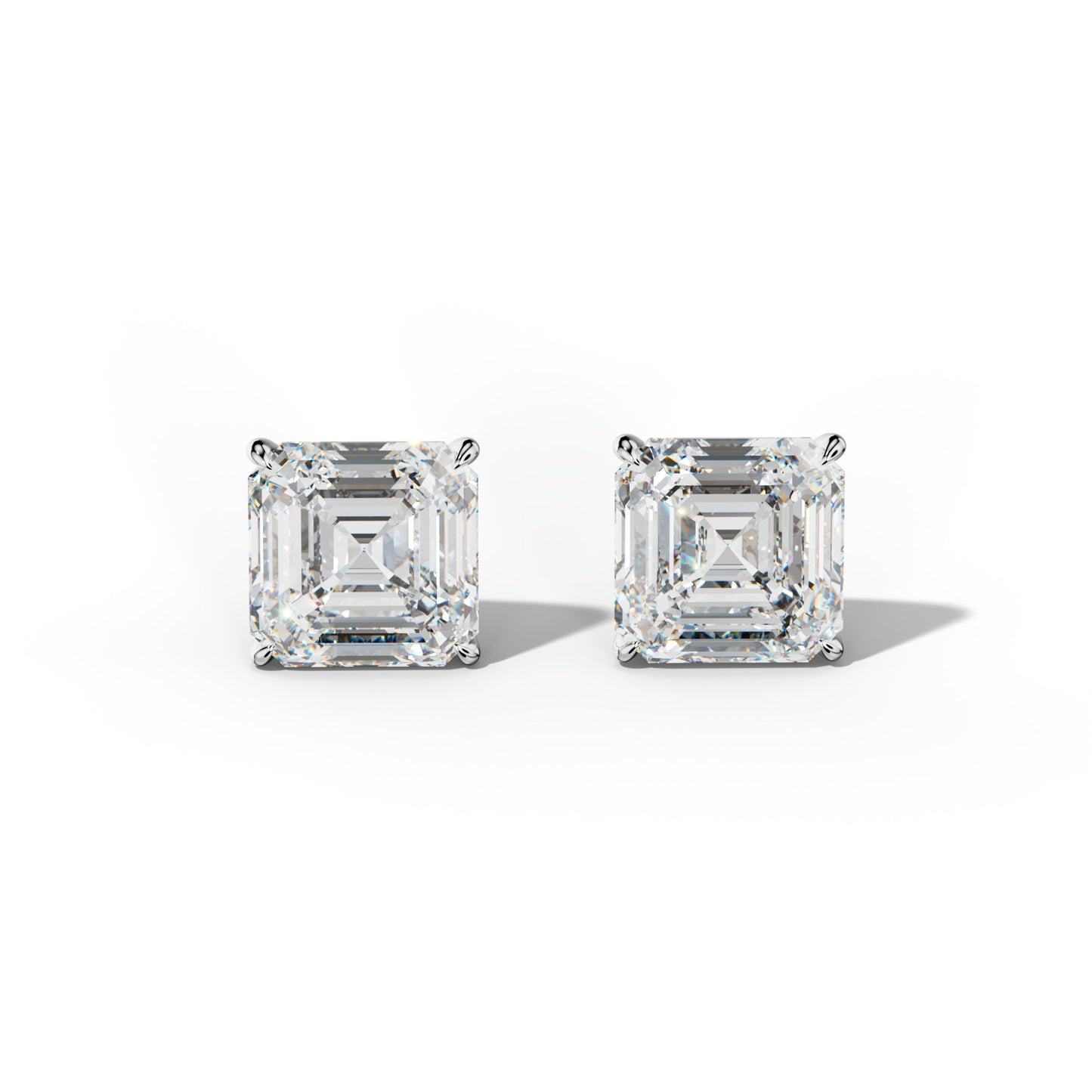 Asscher Diamond Stud Earrings With Four Prong Martini Settings - 1/2 - 14K Rose Gold