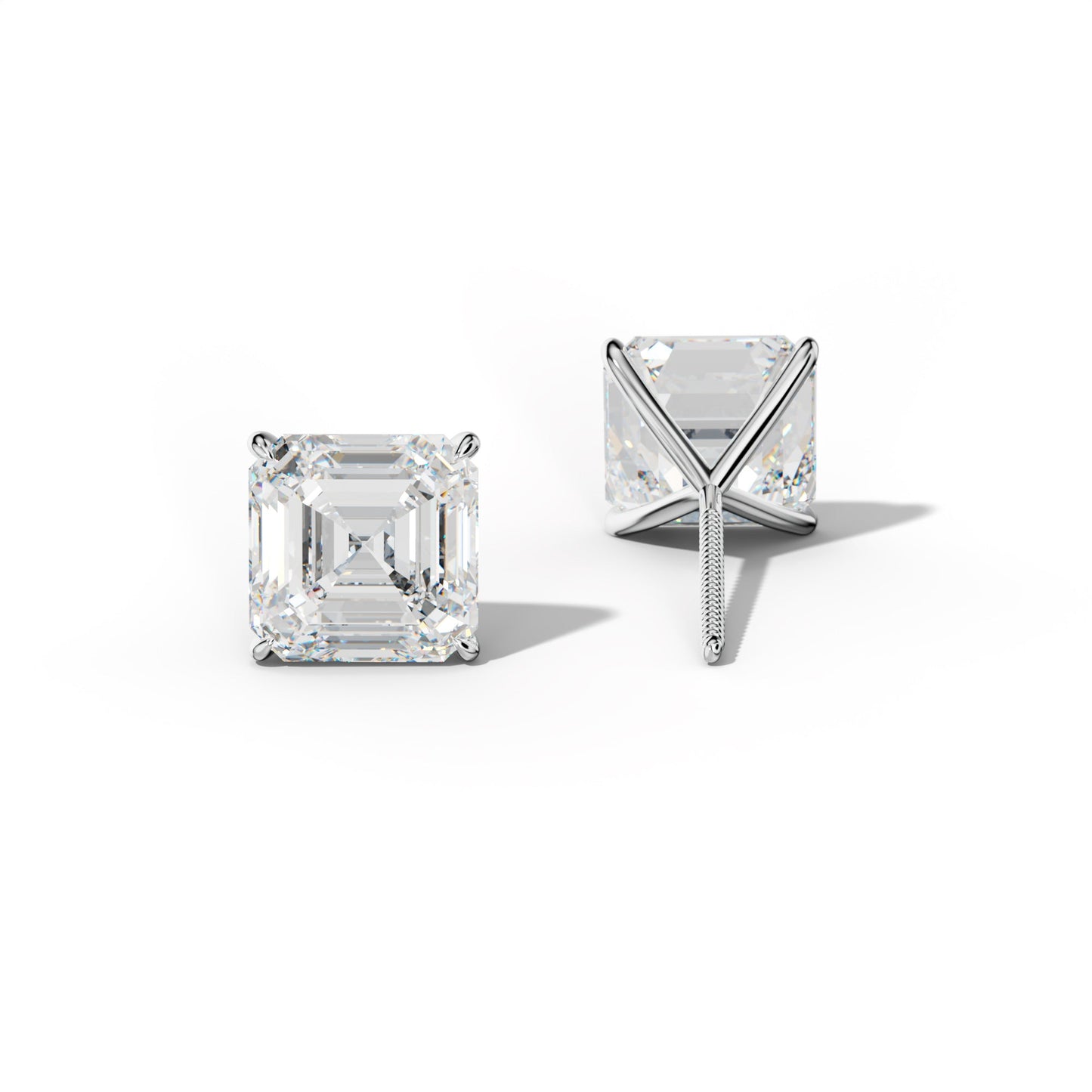 Asscher Diamond Stud Earrings With Four Prong Martini Settings - 1/2 - 14K Yellow Gold
