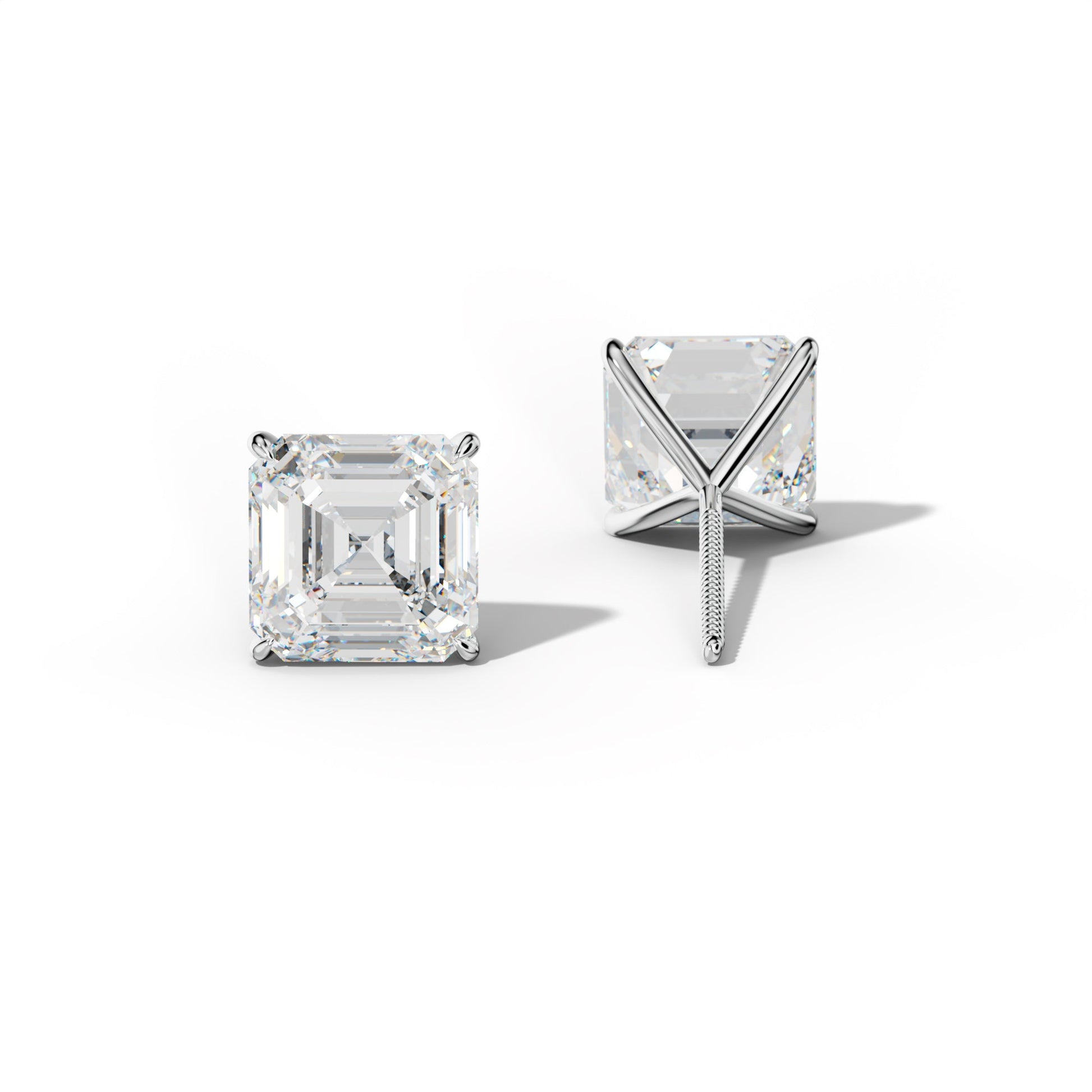 Asscher Diamond Stud Earrings With Four Prong Martini Settings - 1/2 - 14K Yellow Gold