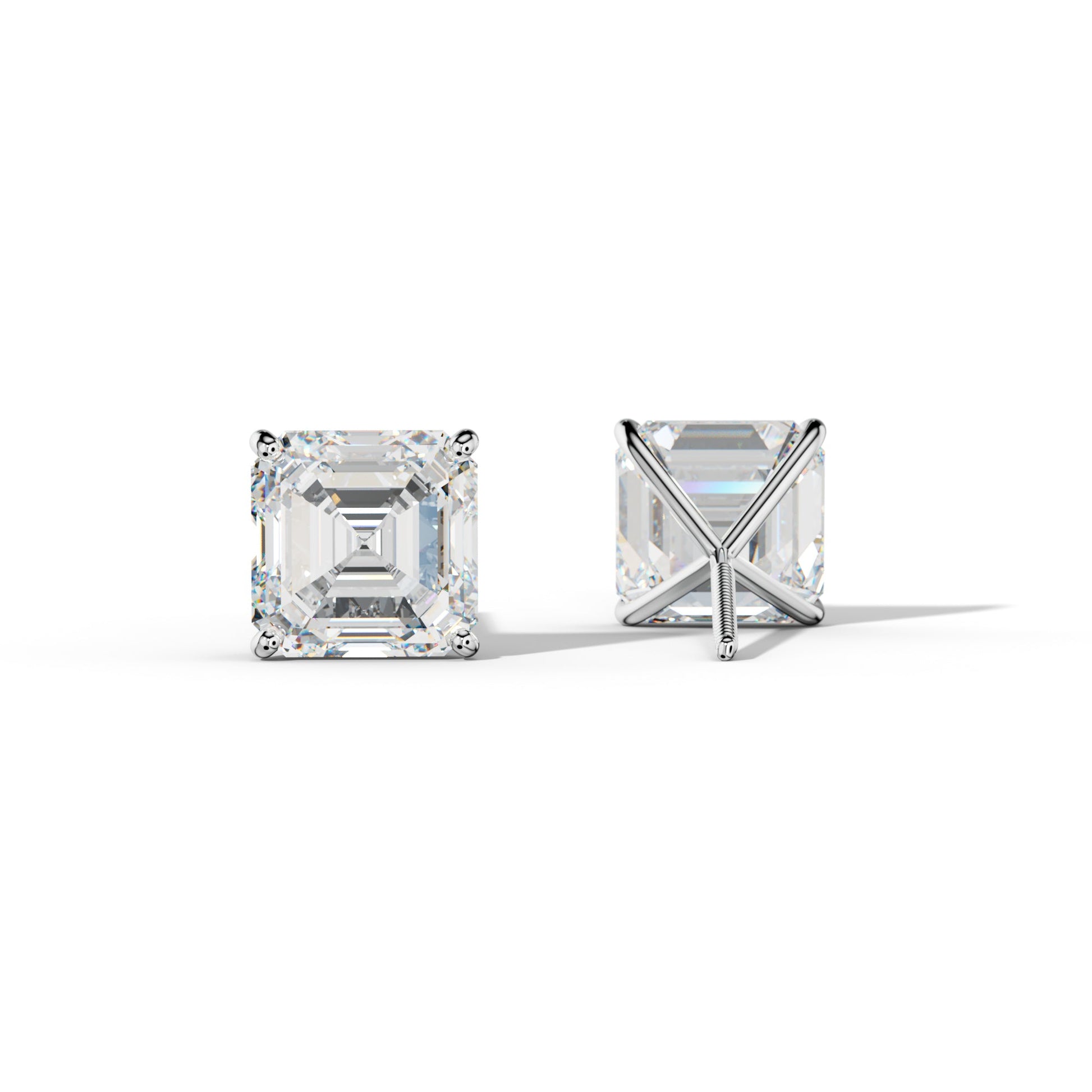 Asscher Diamond Stud Earrings With Four Classic Prong Martini Settings - 1/2 - 14K Yellow Gold