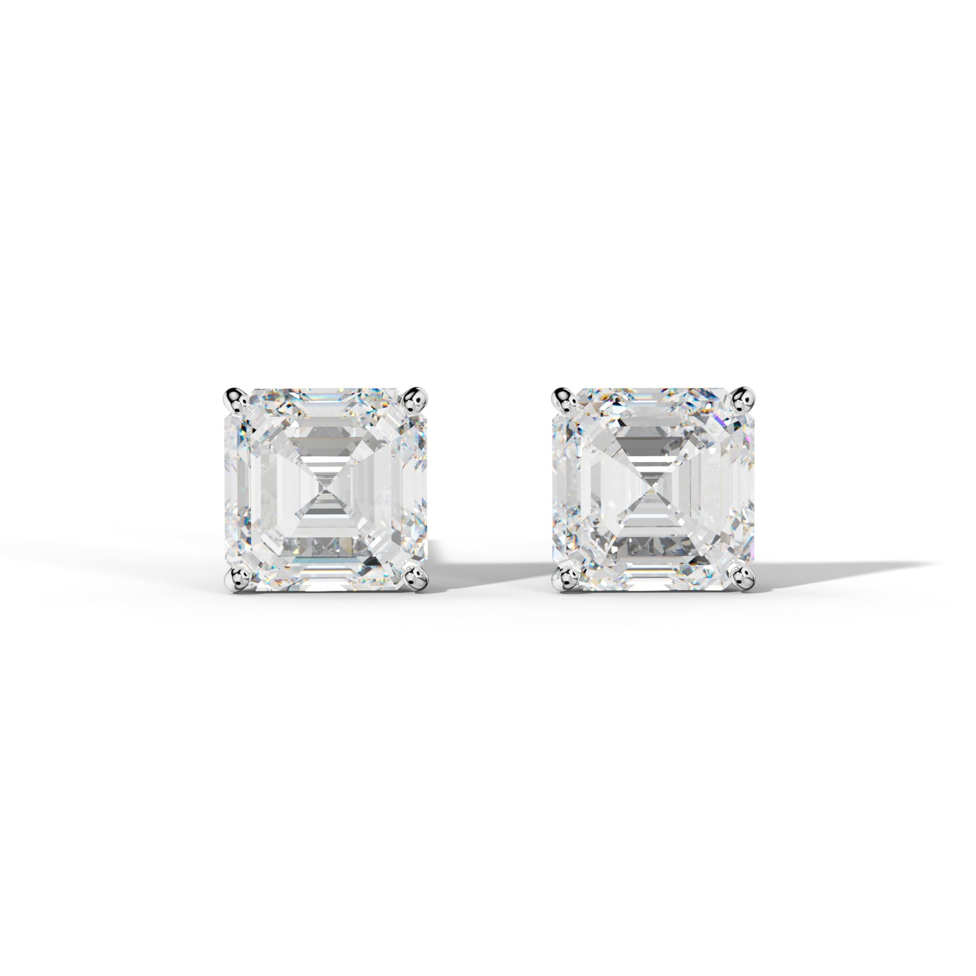 Asscher Diamond Stud Earrings With Four Classic Prong Martini Settings - 1/2 - 14K Rose Gold