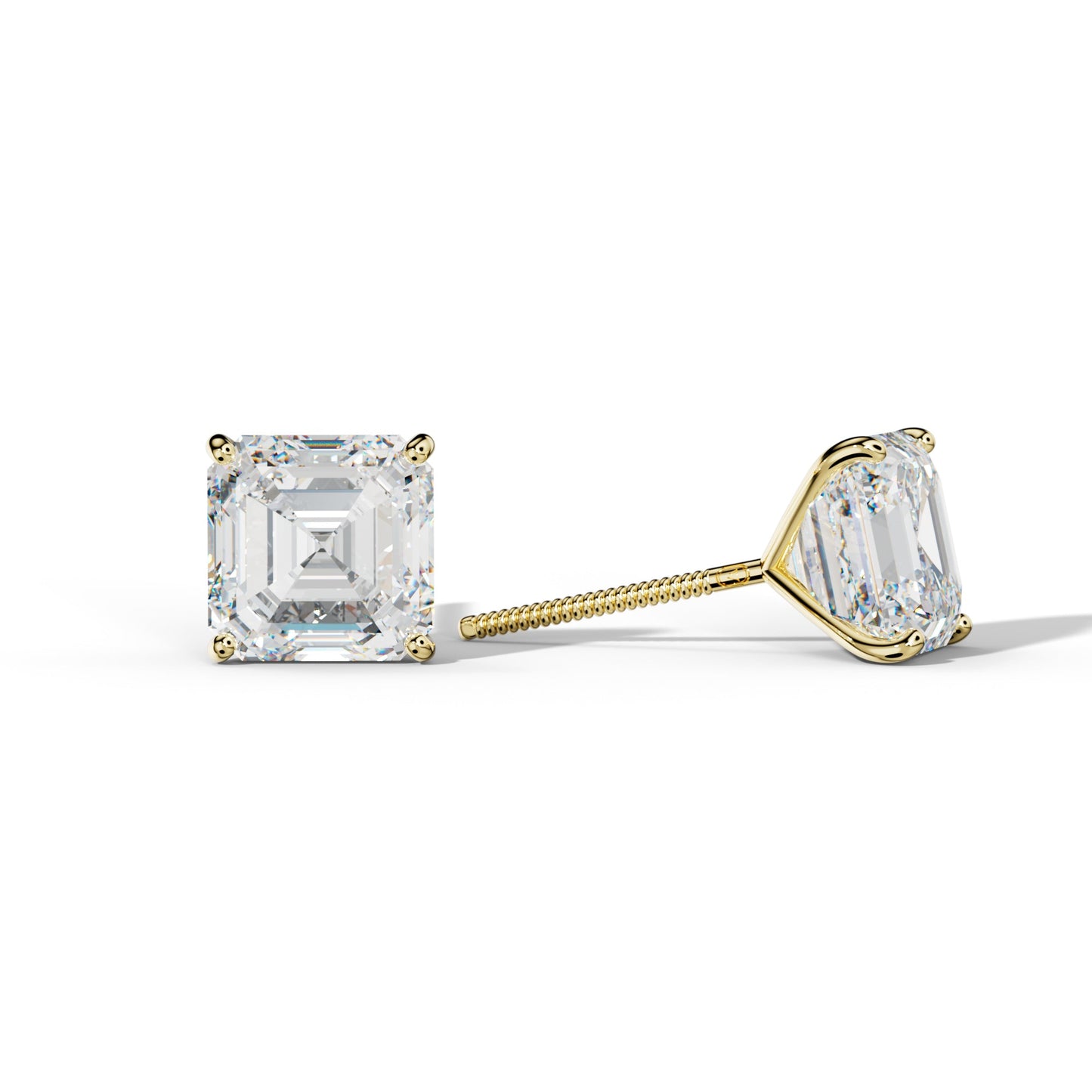 Asscher Diamond Stud Earrings With Four Classic Prong Martini Settings - 1/2 - 18K White Gold
