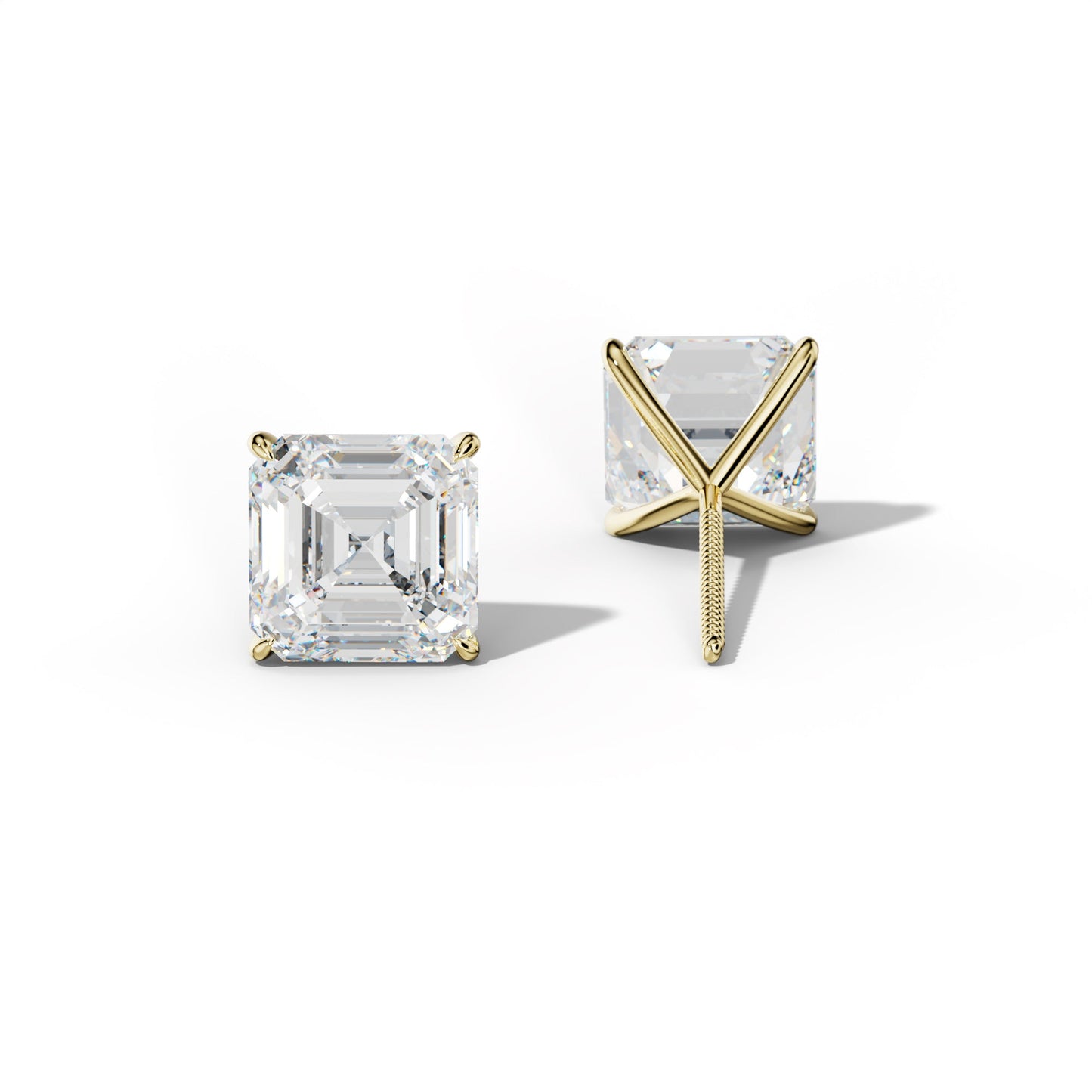 Asscher Diamond Stud Earrings With Four Prong Martini Settings - 1/2 - 18K Yellow Gold