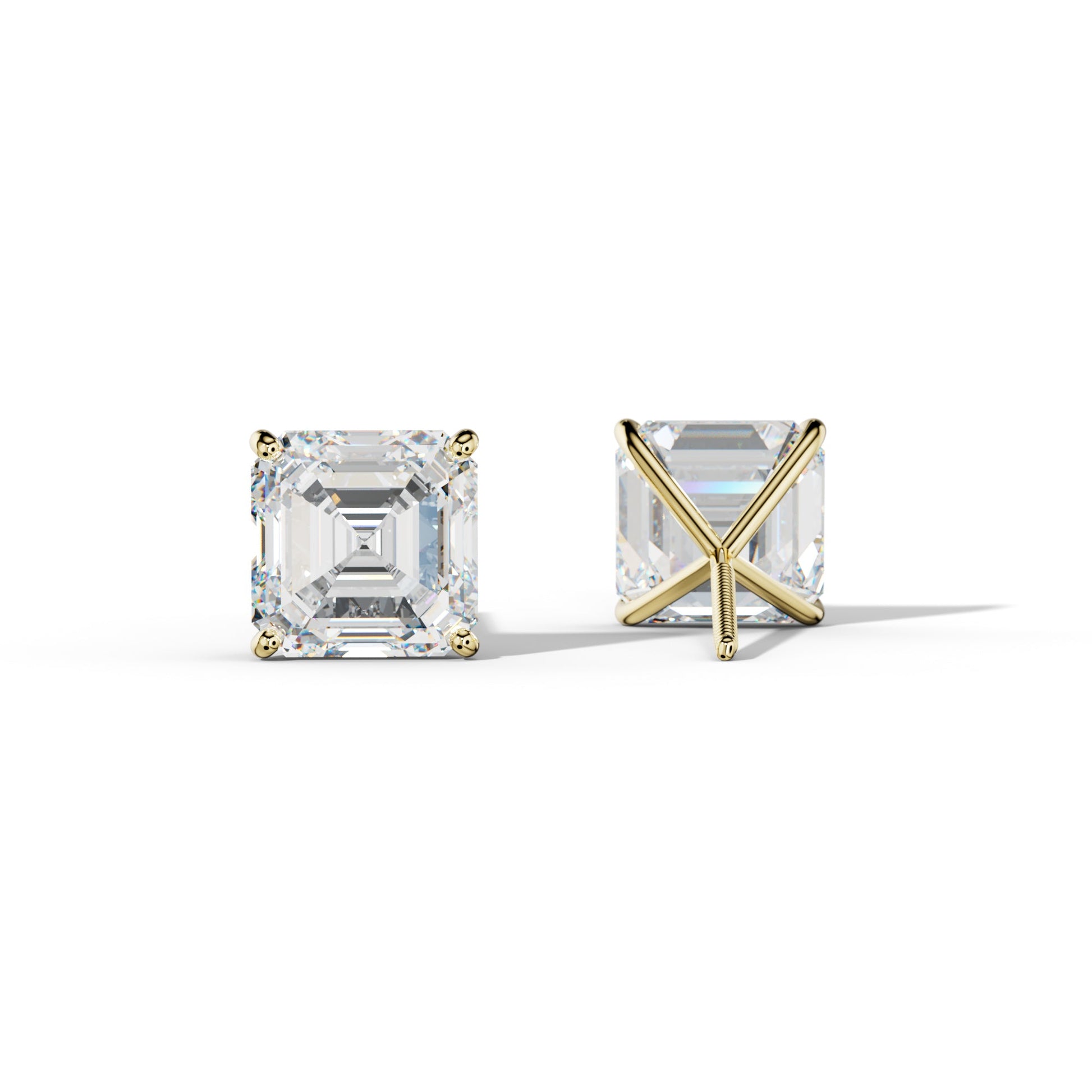 Asscher Diamond Stud Earrings With Four Classic Prong Martini Settings - 1/2 - 18K Yellow Gold
