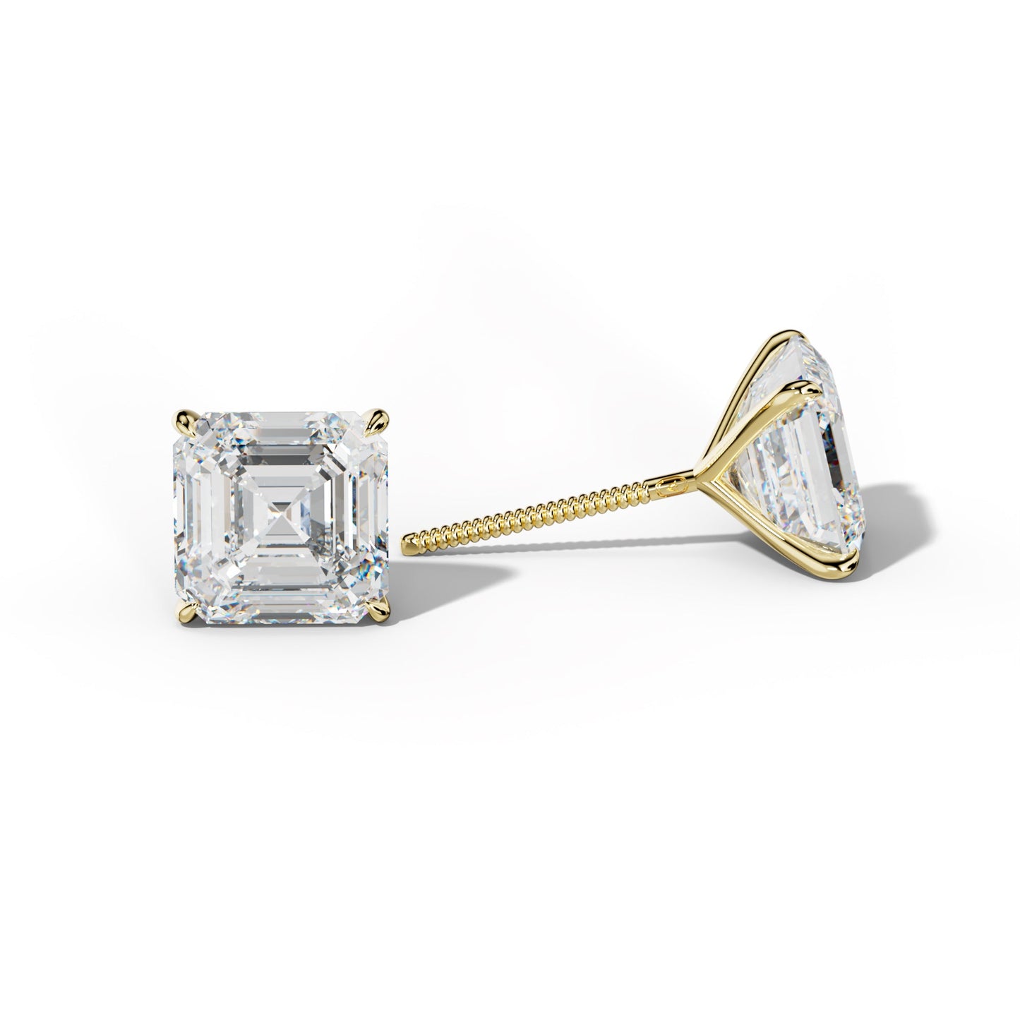 Asscher Diamond Stud Earrings With Four Prong Martini Settings - 1/2 - 18K White Gold