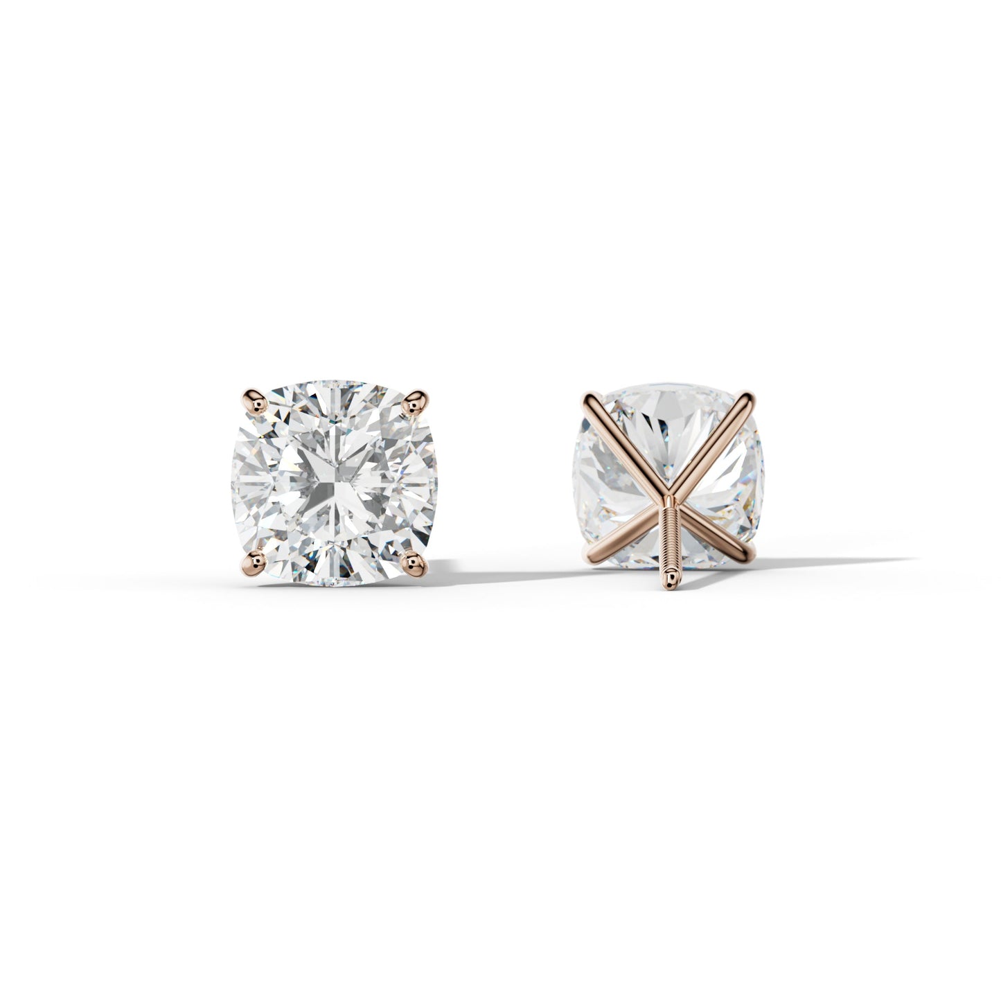 Cushion Diamond Stud Earrings With Four Classic Prong Martini Settings - 1/2 - Platinum 950