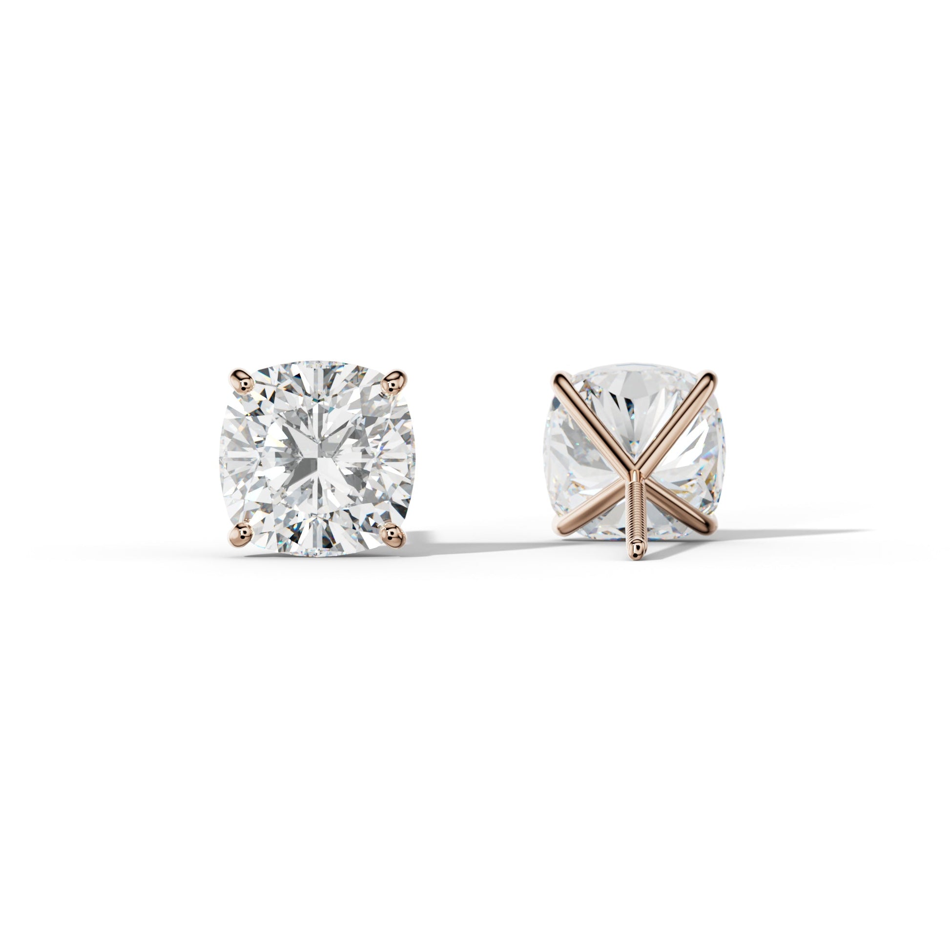 Cushion Diamond Stud Earrings With Four Classic Prong Martini Settings - 1/2 - Platinum 950