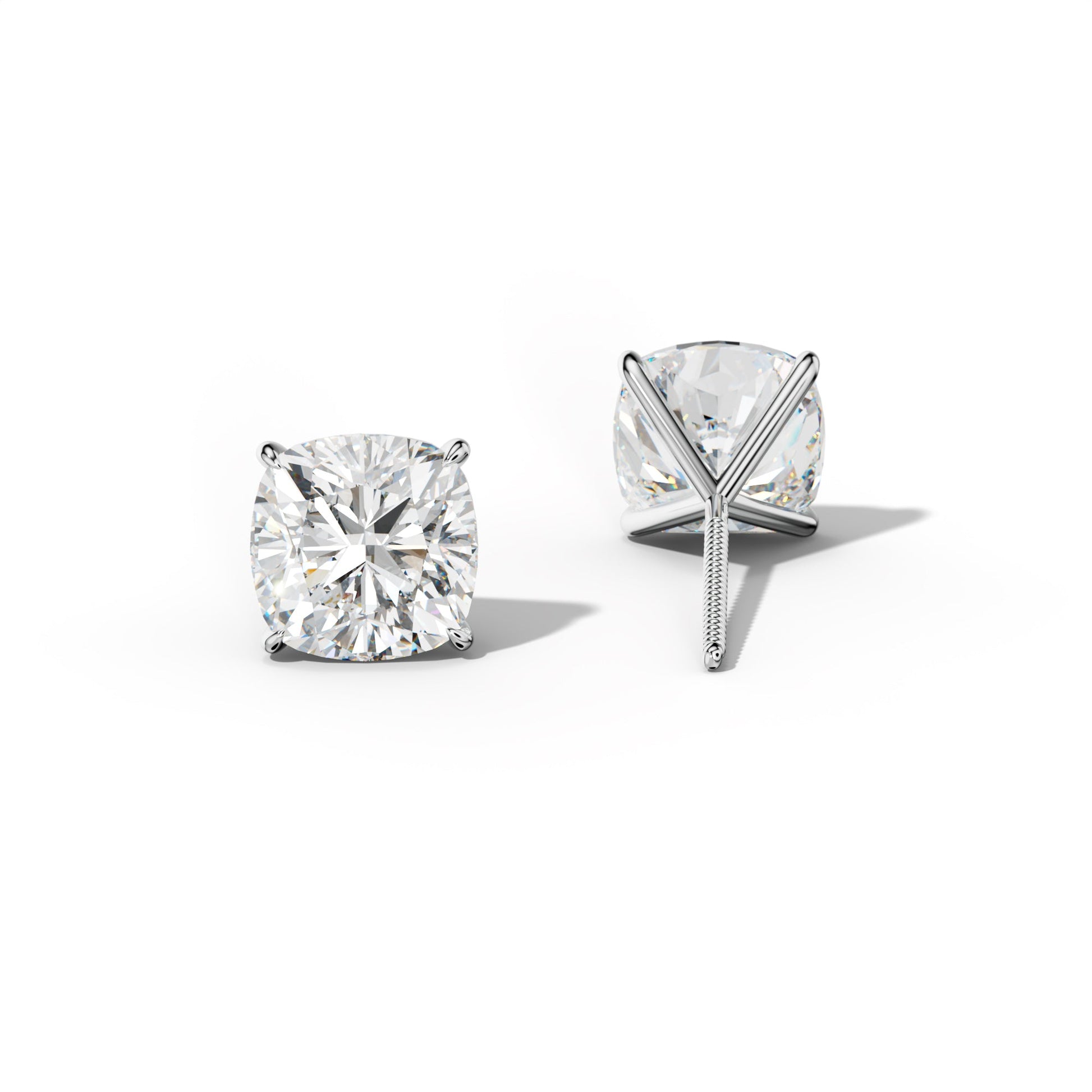Cushion Diamond Stud Earrings With Four Prong Martini Settings - 1/2 - 14K Yellow Gold