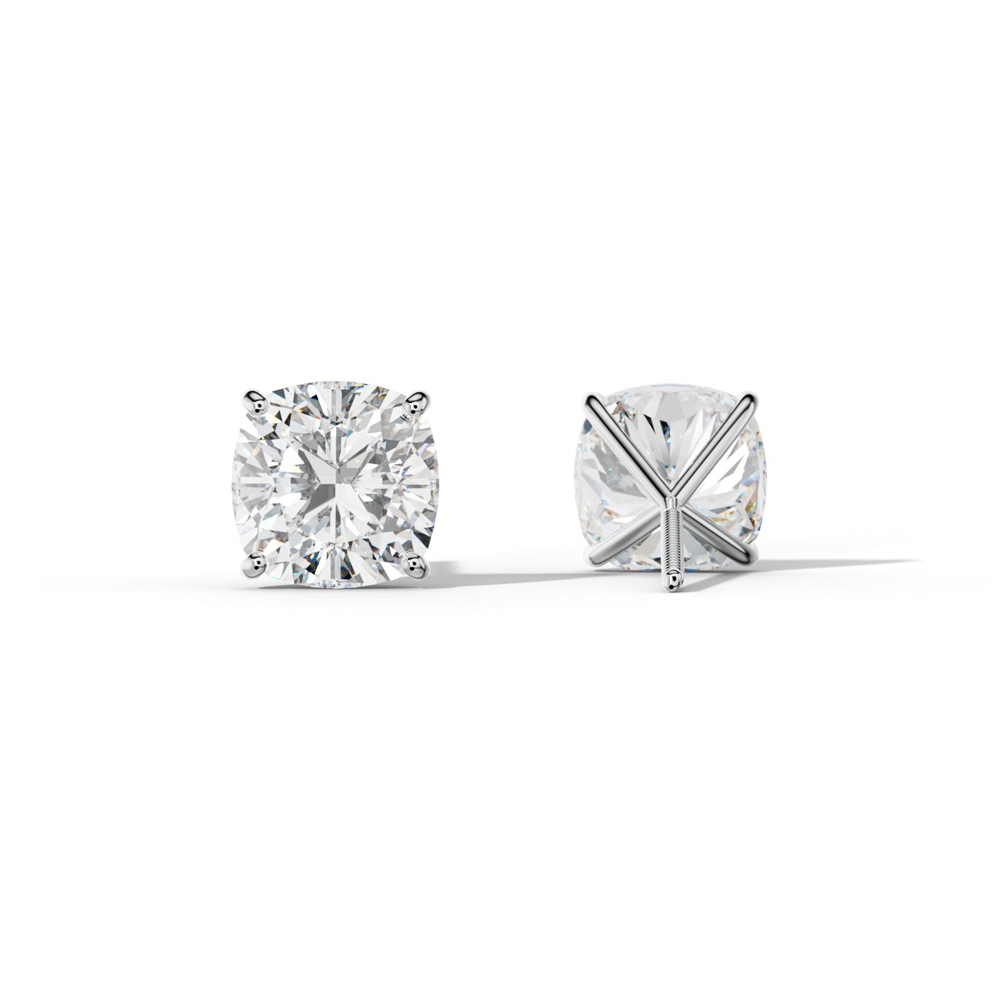 Cushion Diamond Stud Earrings With Four Classic Prong Martini Settings - 1/2 - 14K Yellow Gold