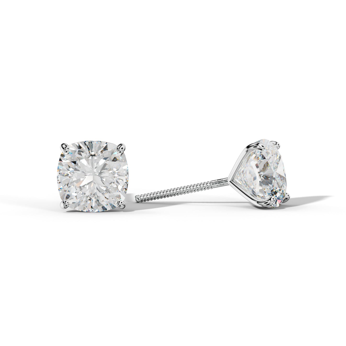 Cushion Diamond Stud Earrings With Four Classic Prong Martini Settings