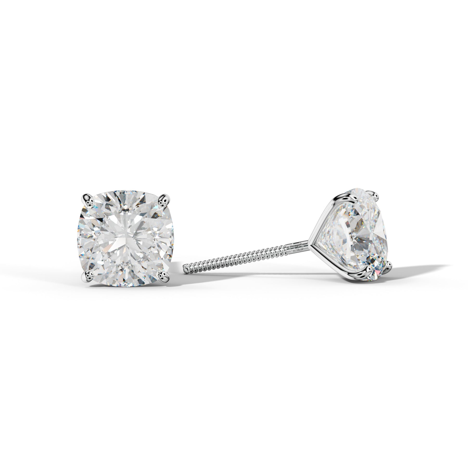 Cushion Diamond Stud Earrings With Four Classic Prong Martini Settings