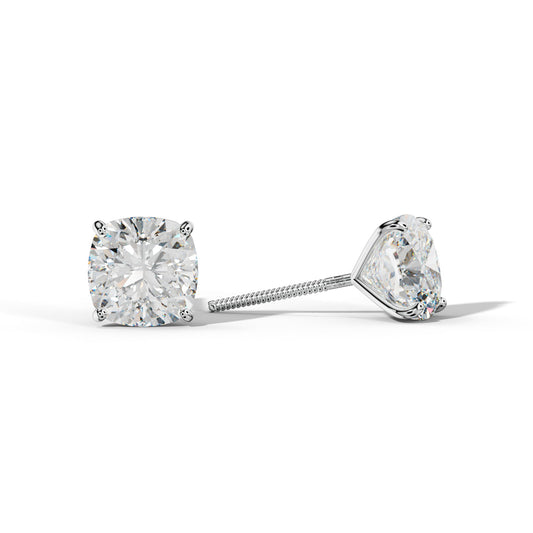 Cushion Diamond Stud Earrings With Four Classic Prong Martini Settings