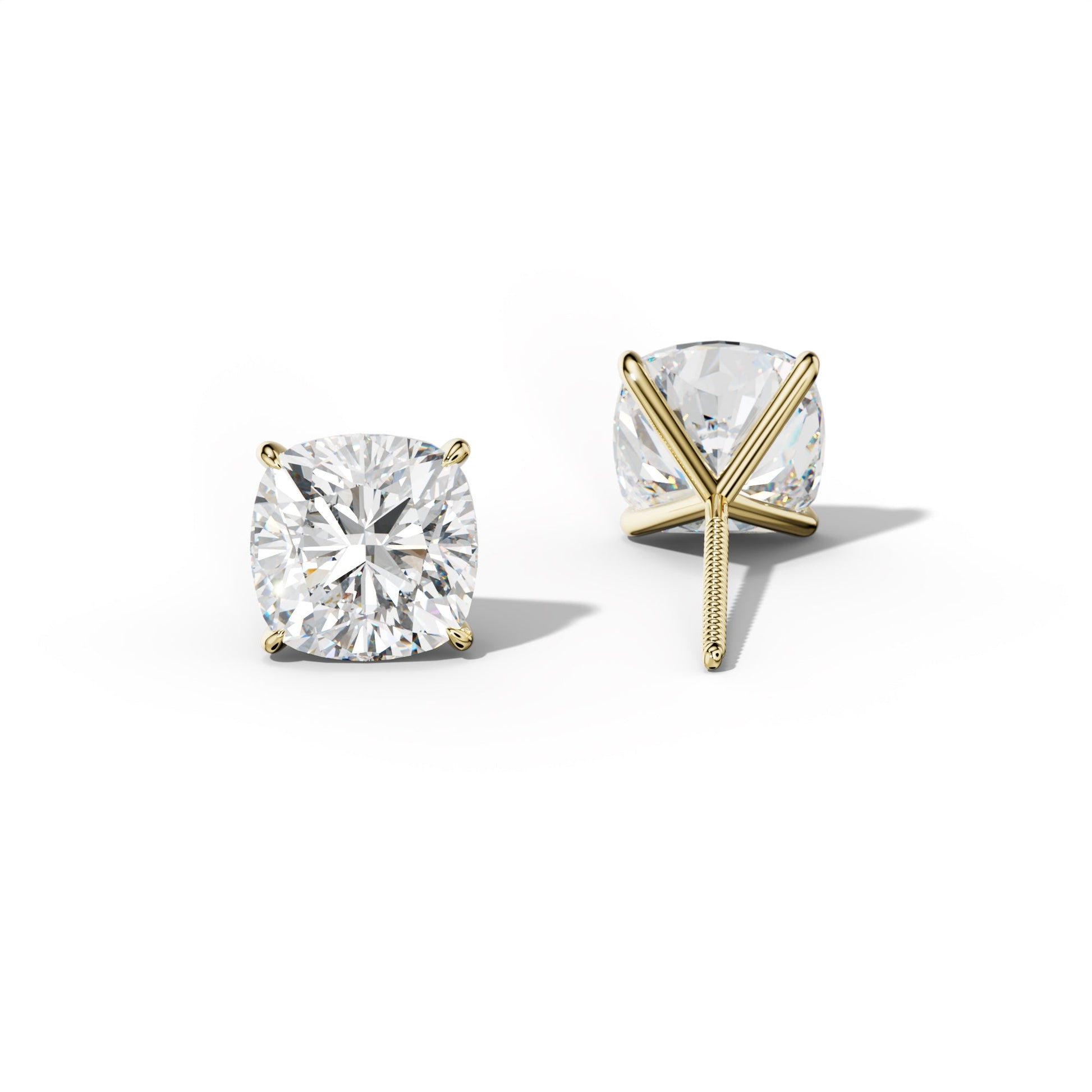 Cushion Diamond Stud Earrings With Four Prong Martini Settings - 1/2 - 18K Yellow Gold