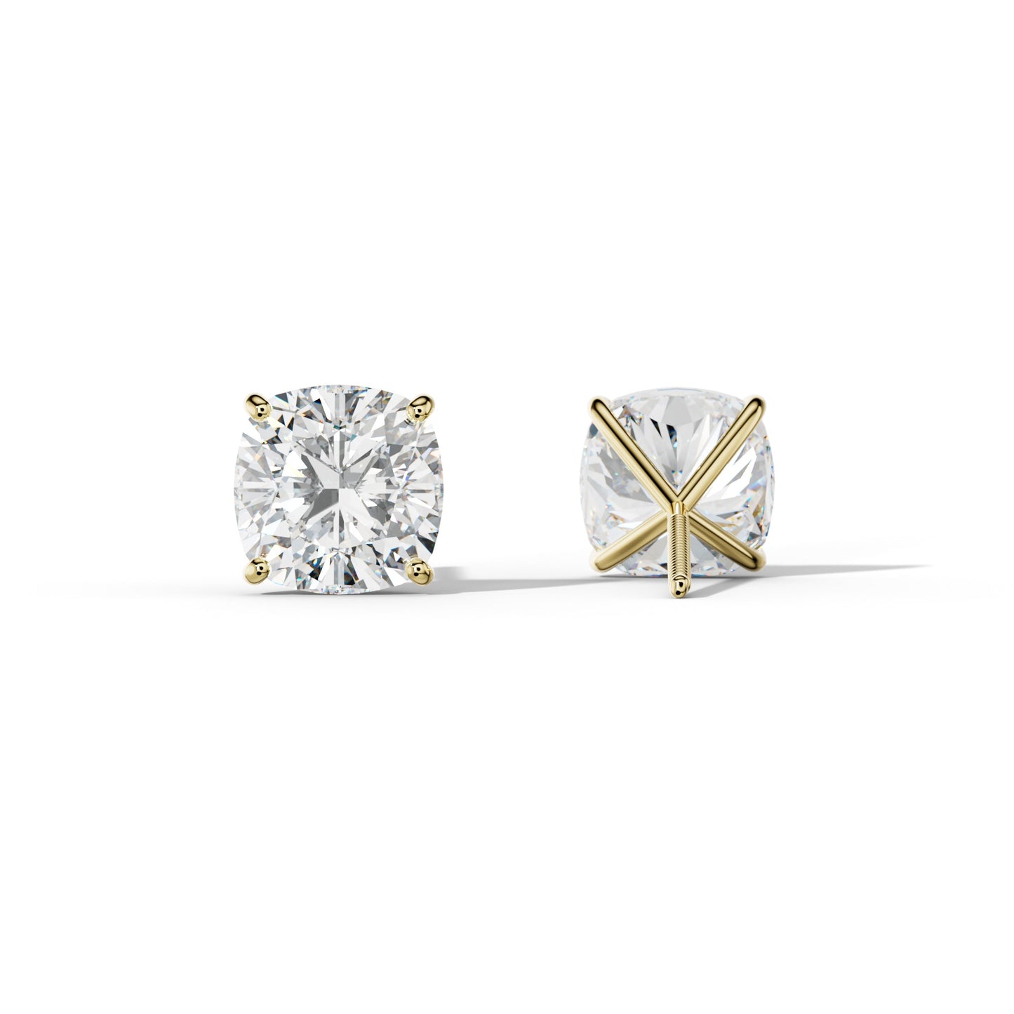 Cushion Diamond Stud Earrings With Four Classic Prong Martini Settings - 1/2 - 18K Yellow Gold
